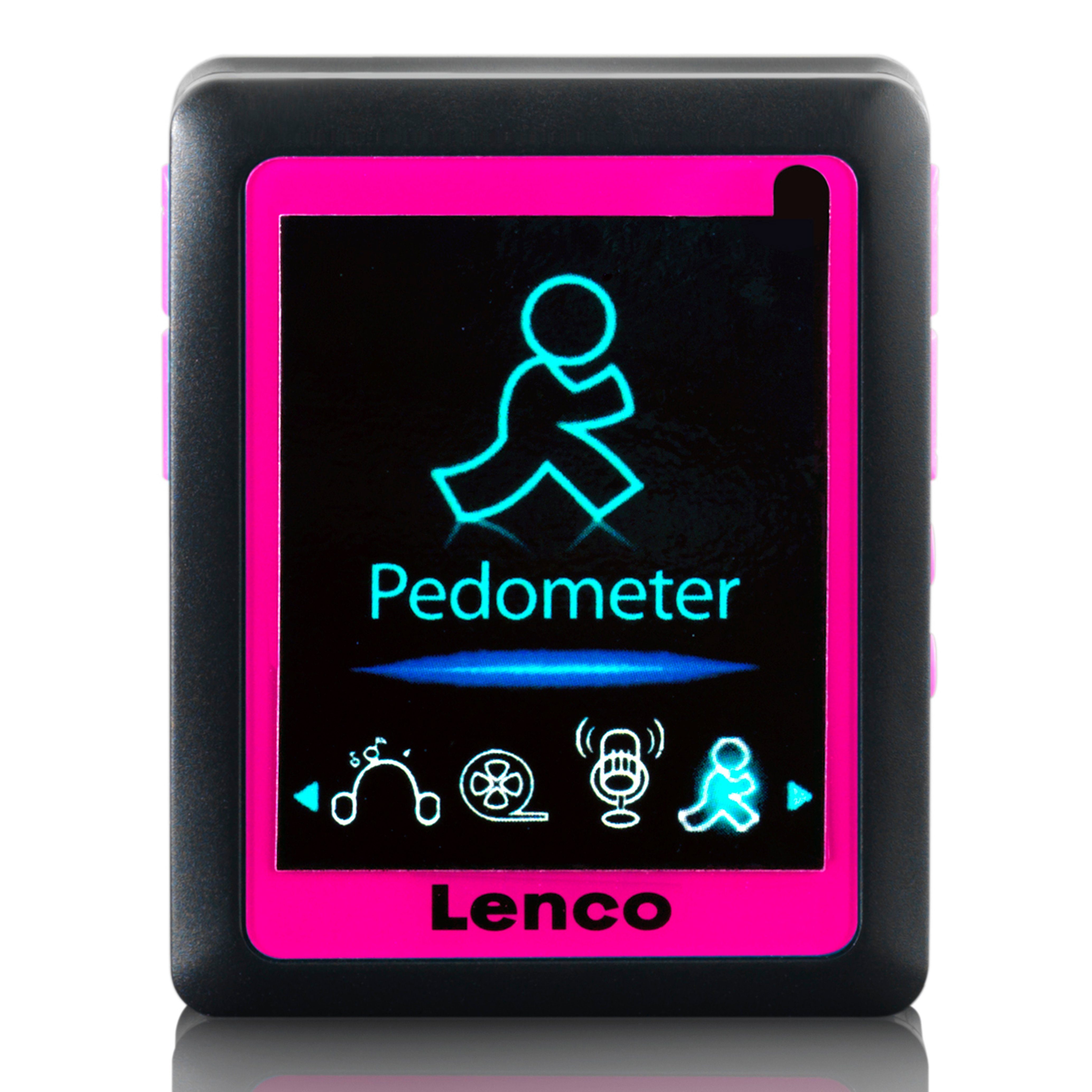 Lenco PODO-152 Pink MP3-Player (4 GB, Retro MP3/4-Player mit Schrittzähler, bis 32GB Speicher in Blau & Rosa)