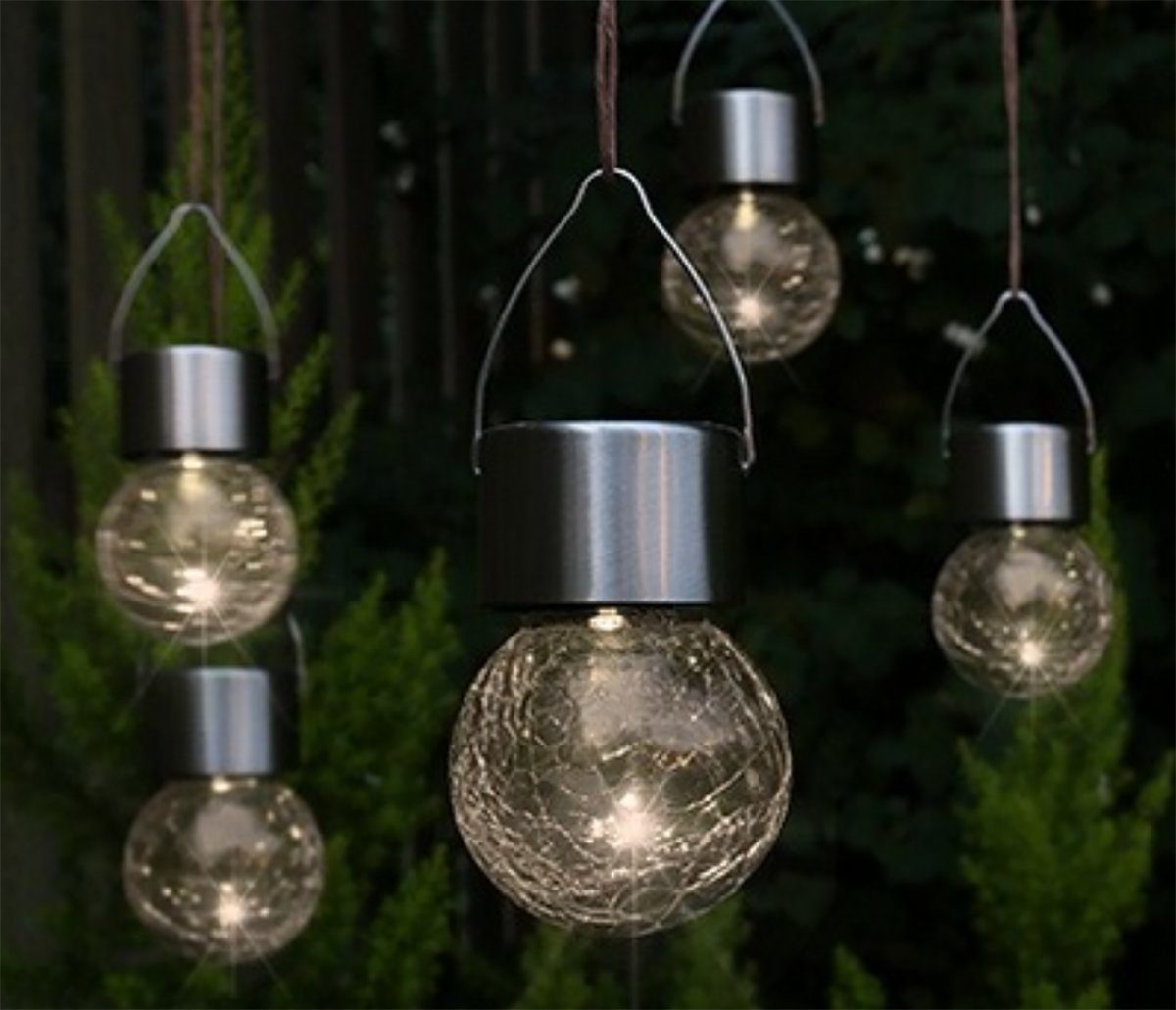 Fachhandel Plus LED Solarleuchte LED Hänge-Solarleuchten 5 Stück  Kristallglas Solarlampen hängend Gartenkugel, Keine, Keine