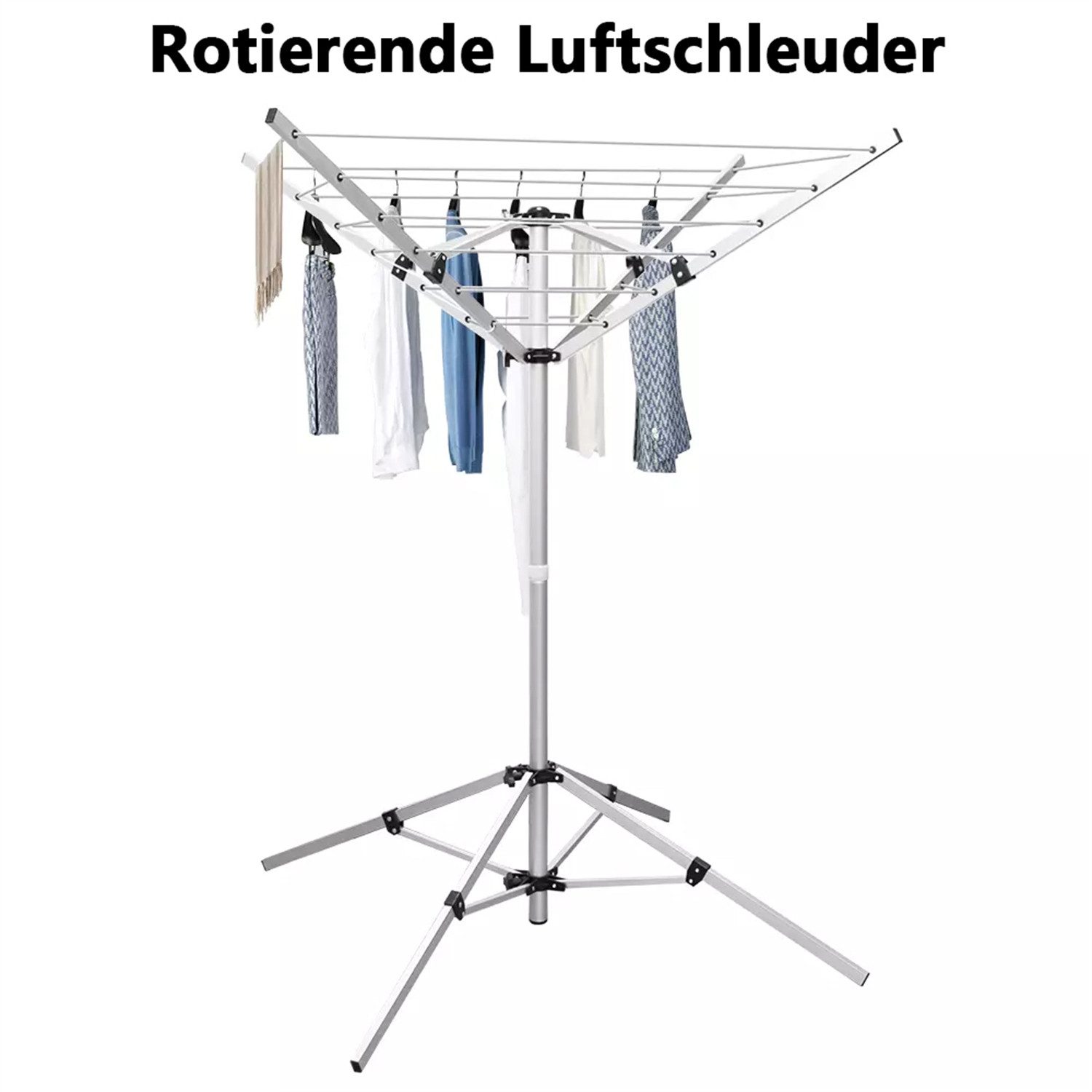 Rhein Beleuchtung Wäschespinne Faltbarer Wäscheständer mit 4 Armen, leicht, stabil & höhenverstellbar