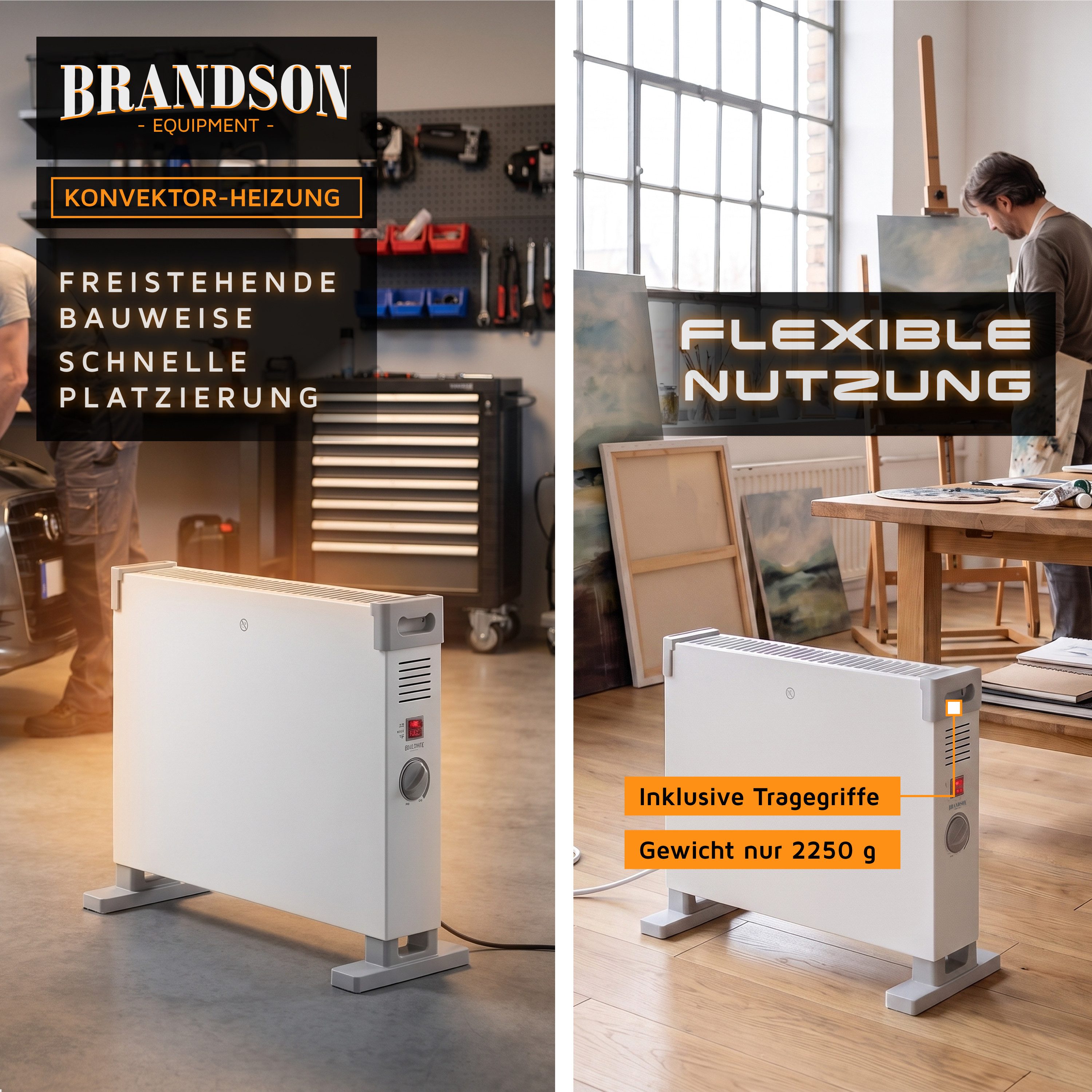 Brandson Elektro-Heizkörper Konvektor-Heizung 2000 W, 3 Heizstufen, Thermostat, Elektroheizung, Überhitzungsschutz, Kontrollleuchten, freistehend, Standgerät – Bild 4 von 5