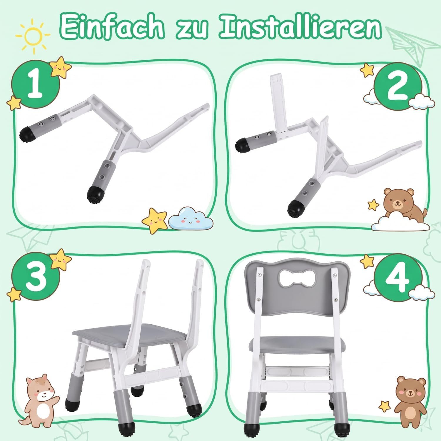 TLGREEN Kindersitzgruppe Kinder Schreibtischstuhl Höhenverstellbar, (Kinderstühle mit Rückenlehne, 2-tlg., für Kinderzimmer Schule Kindertagespflege), Kinder St – Bild 4 von 5