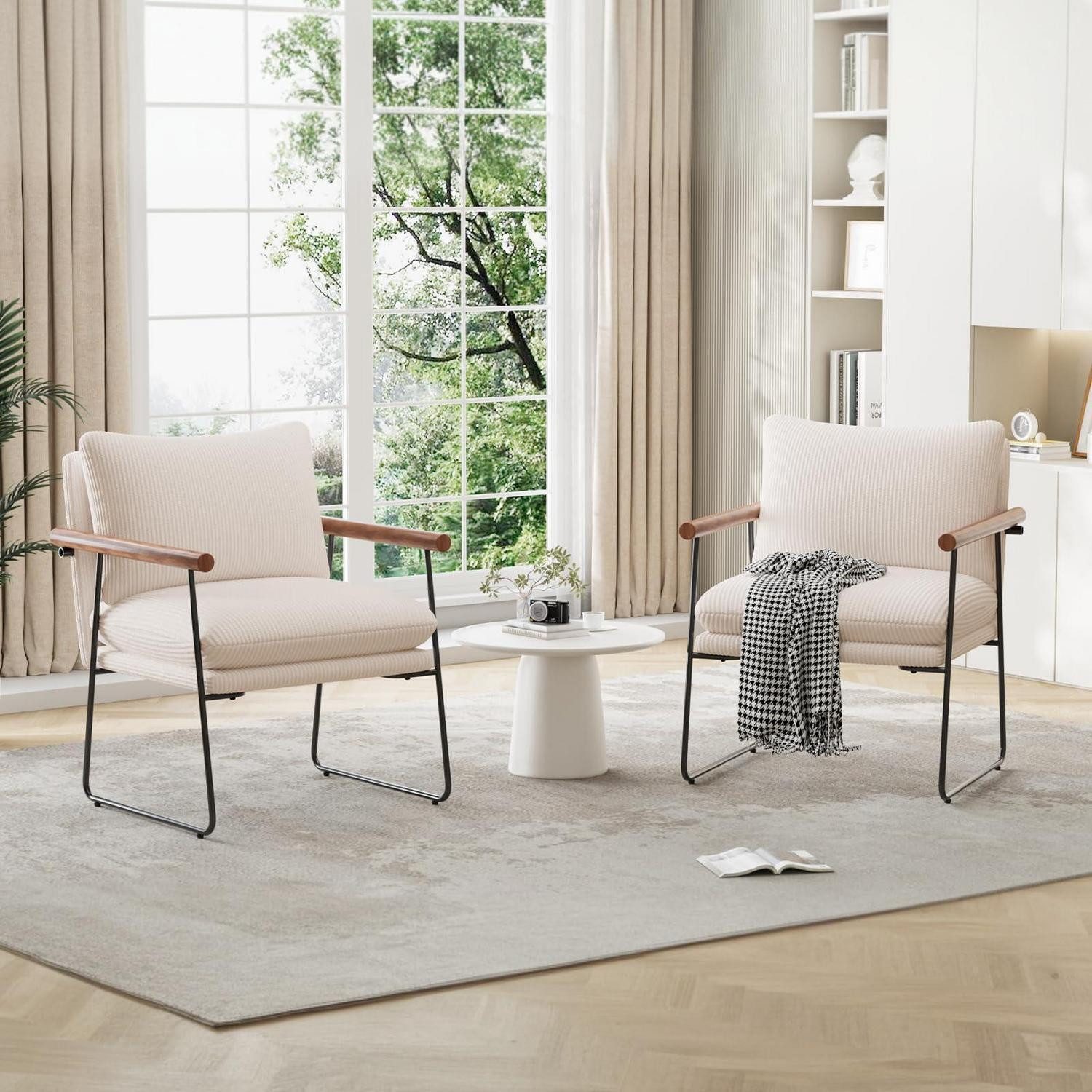 LuxusKollektion Ohrensessel Ohrensessel Extragroß Metallrahmen Boucle Loungesessel Beige 2 Stück