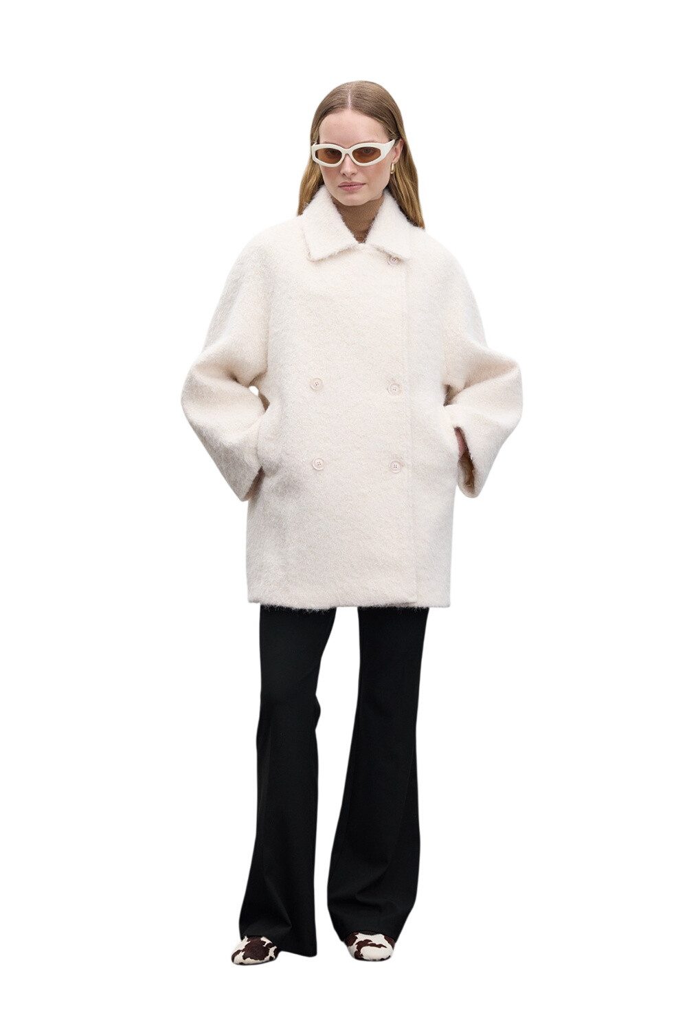 MANUKA Wintermantel Doppelreihiger Creme Mantel