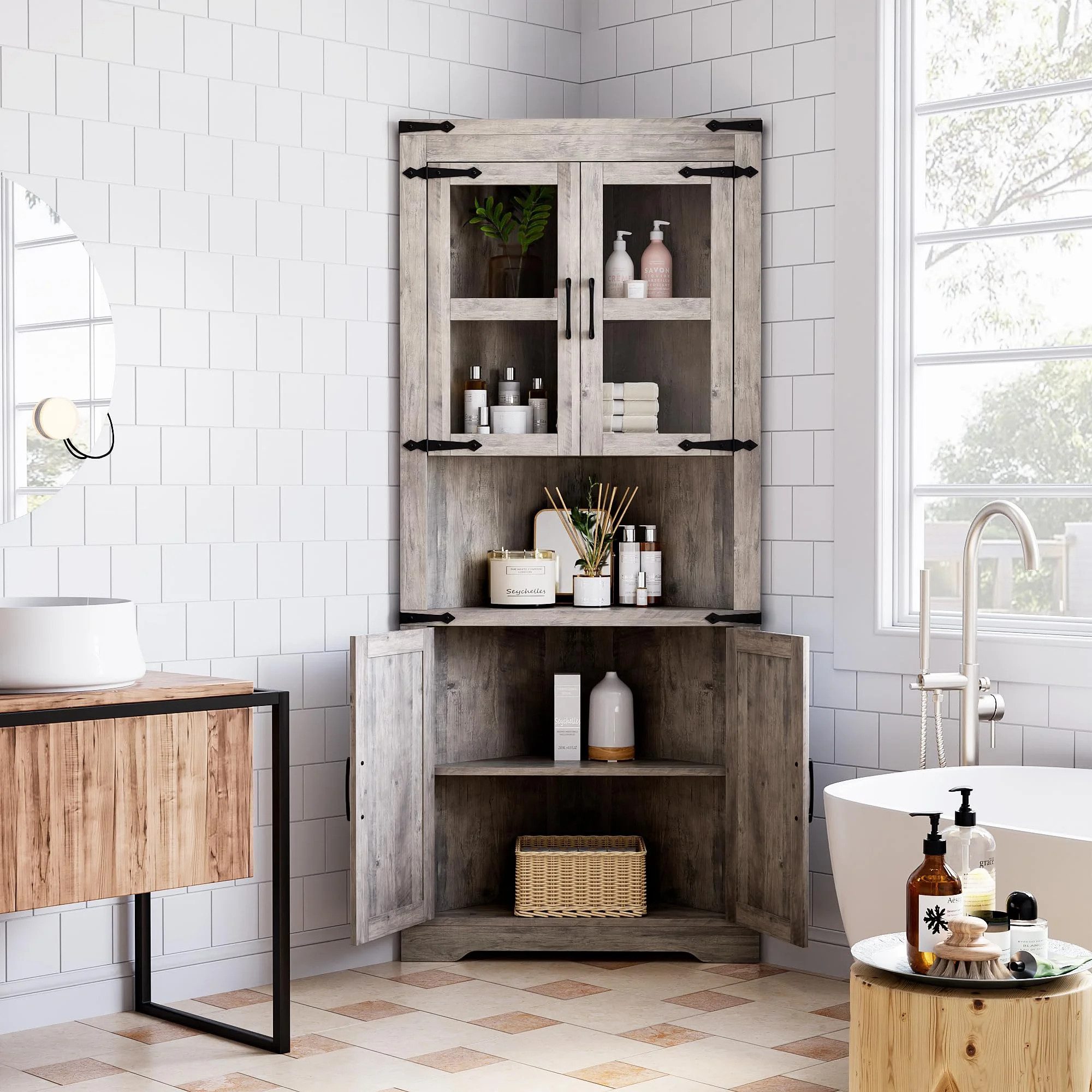 GarveeMore Hochschrank (Eckschrank, 4 Glastüren, Verstellbaren günstig online kaufen