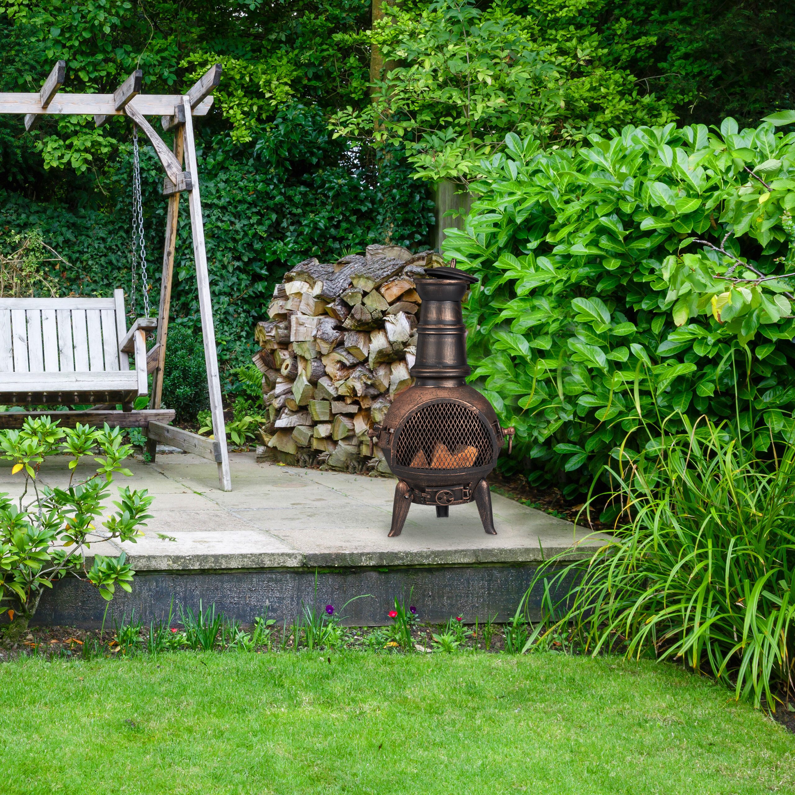 relaxdays Feuerkorb Terrassenofen in Bronze