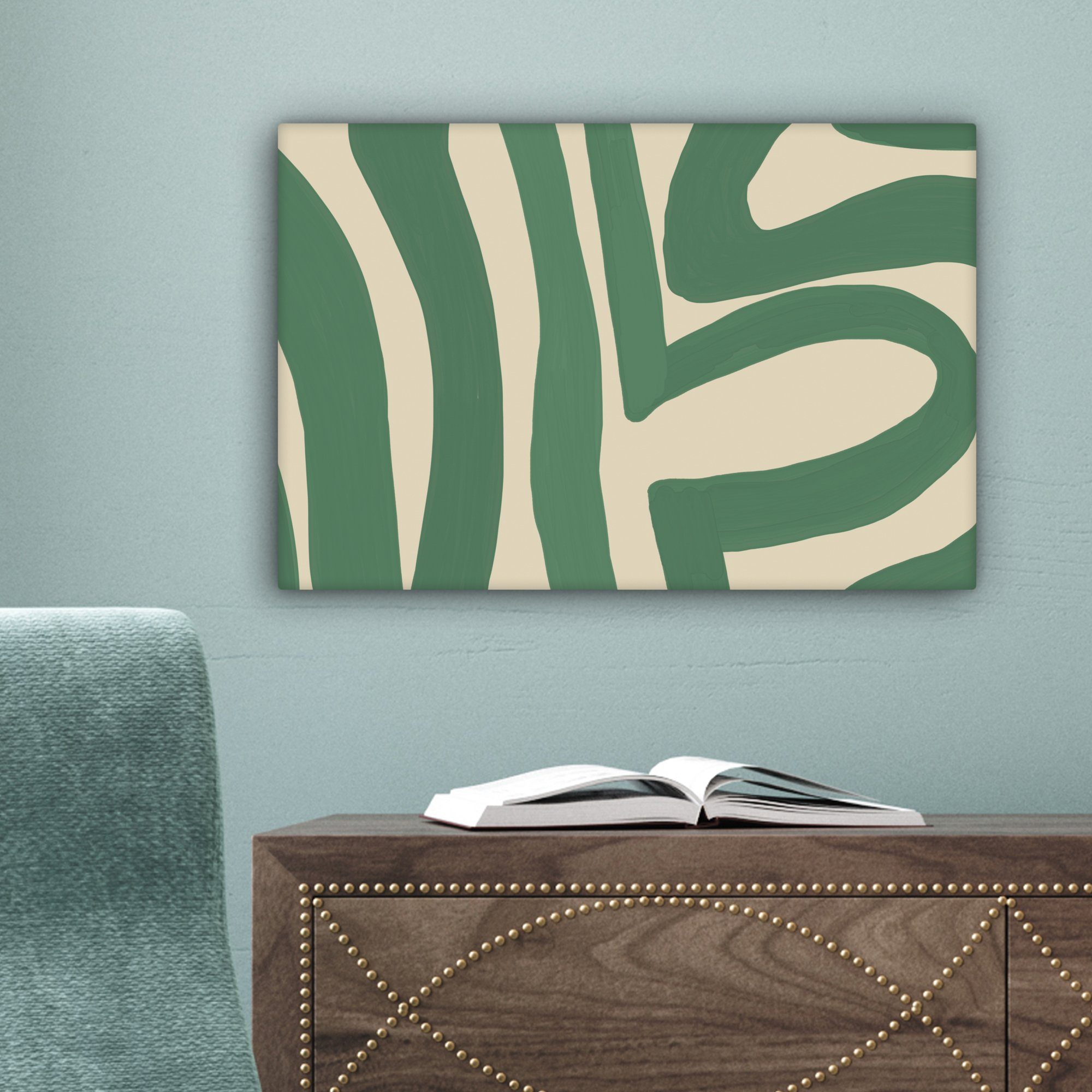 Abstrakt, Grün St), 30x20 cm Leinwandbild Aufhängefertig, Wanddeko, - OneMillionCanvasses® - Wandbild (1 Kunst Leinwandbilder,