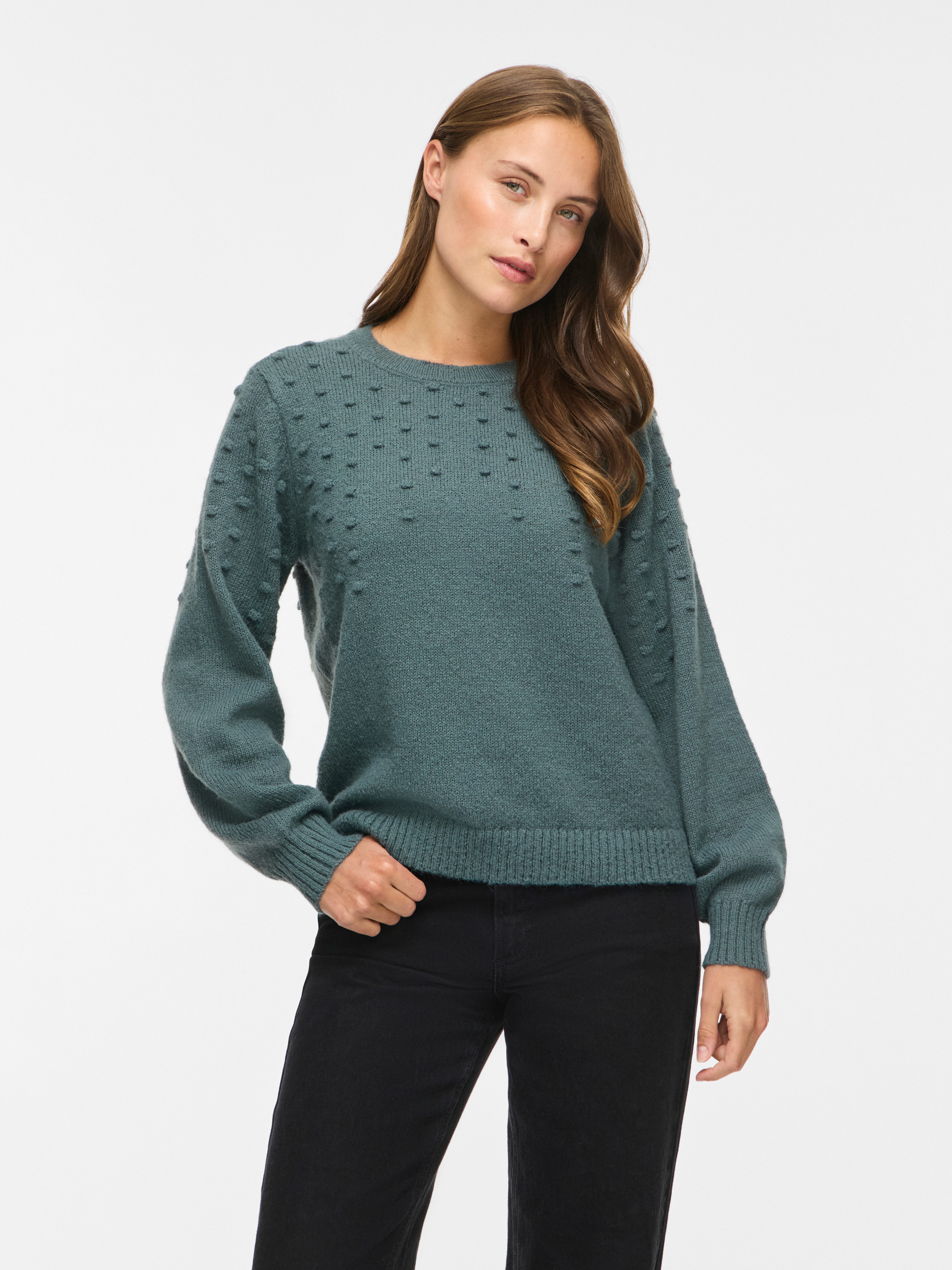 Vila Rundhalspullover VITULI O-NECK L/S DOT KNIT TOP-NOOS Kunstfaser, normal geschnitten