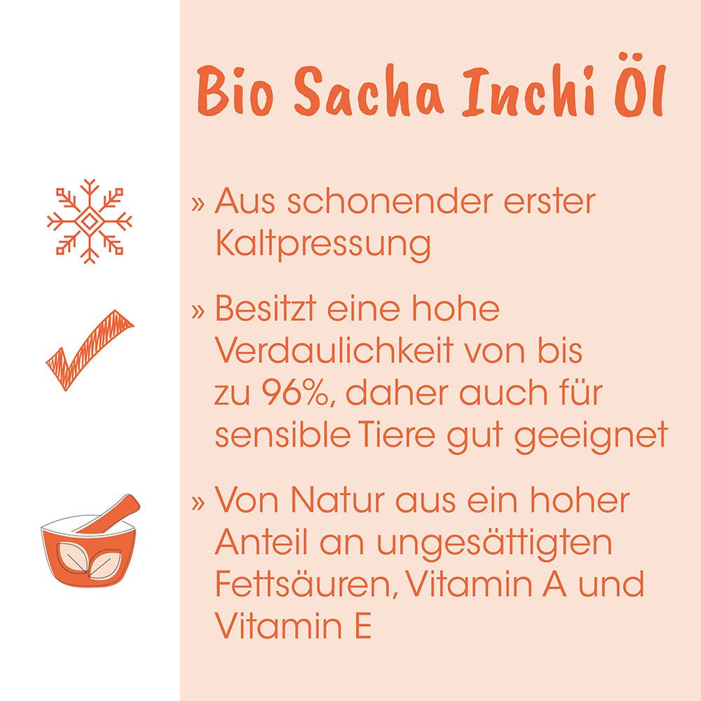 cdVet Singulares Bio Sacha Inchi Öl, Ergänzungsfutter für: Katzen, Hunde, Natürliche ungesättigte Fettsäuren, essentielle Aminosäuren, Vitamine