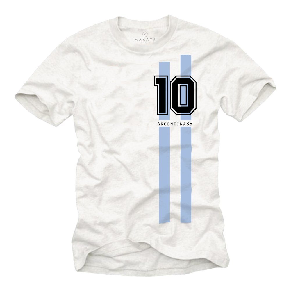 MAKAYA T-Shirt Herren Argentinien Fußball Trikot Diego 10 Argentina 86 Fahne Flagge mit Druck, aus Baumwolle