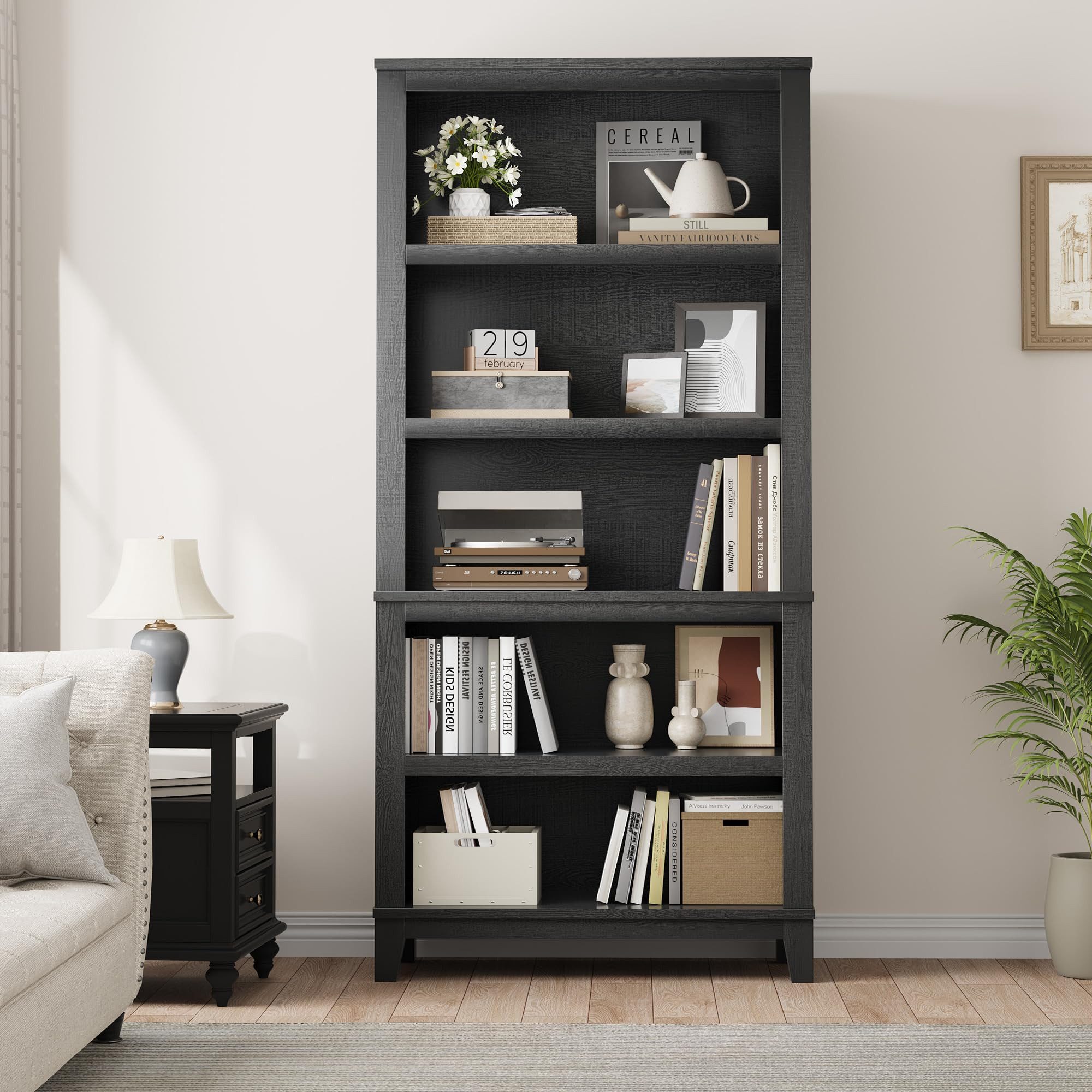 GarveeMore Bücherregal 5 Ebene hohes Bücherregal mit Holzbenen, Buchregal