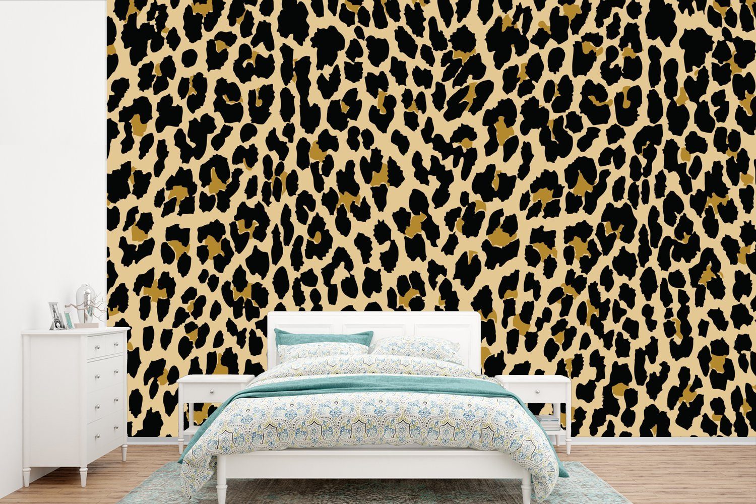MuchoWow Fototapete Leopardenmuster - Schlafzimmer, Design - für Matt, Gelb, Vinyl Kinderzimmer, Wohnzimmer, (6 Wallpaper St), bedruckt, Tapete