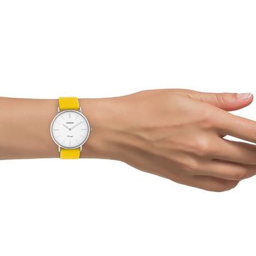 OOZOO Quarzuhr Oozoo Damen Armbanduhr gelb Analog, (Analoguhr), Damenuhr rund, groß (ca. 40mm) Lederarmband, Fashion-Style
