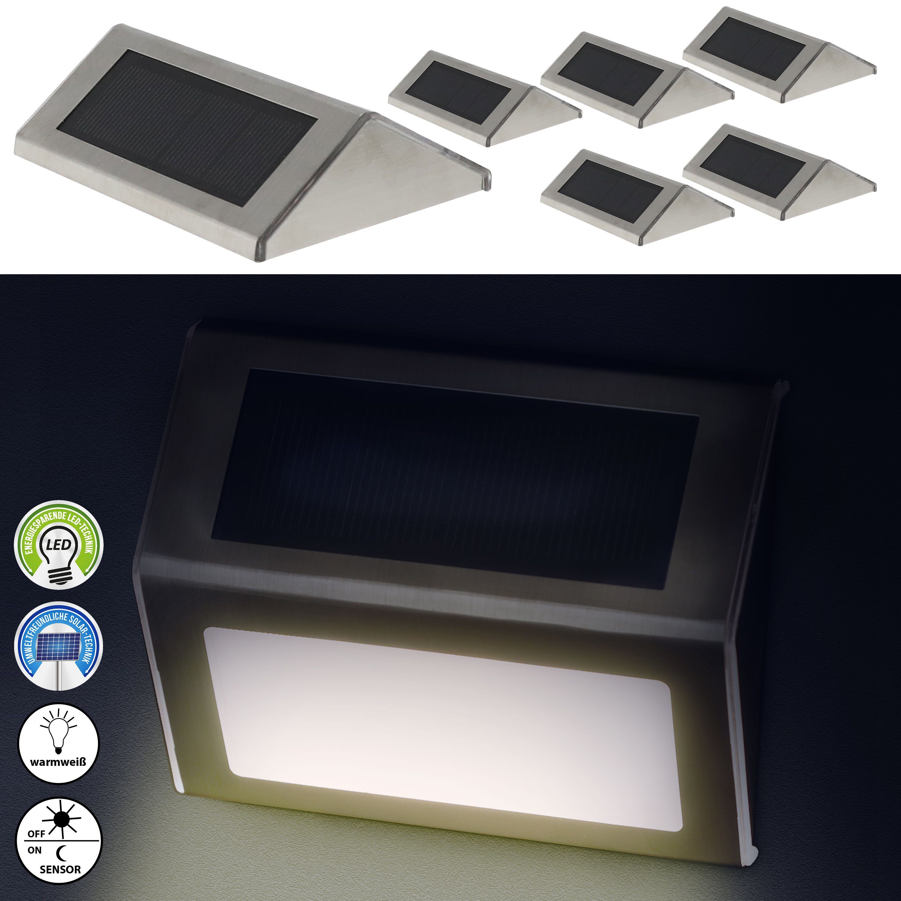 Edelstahl Solarleuchte LED LED 10x8x2cm Solar Wandleuchte CEPEWA