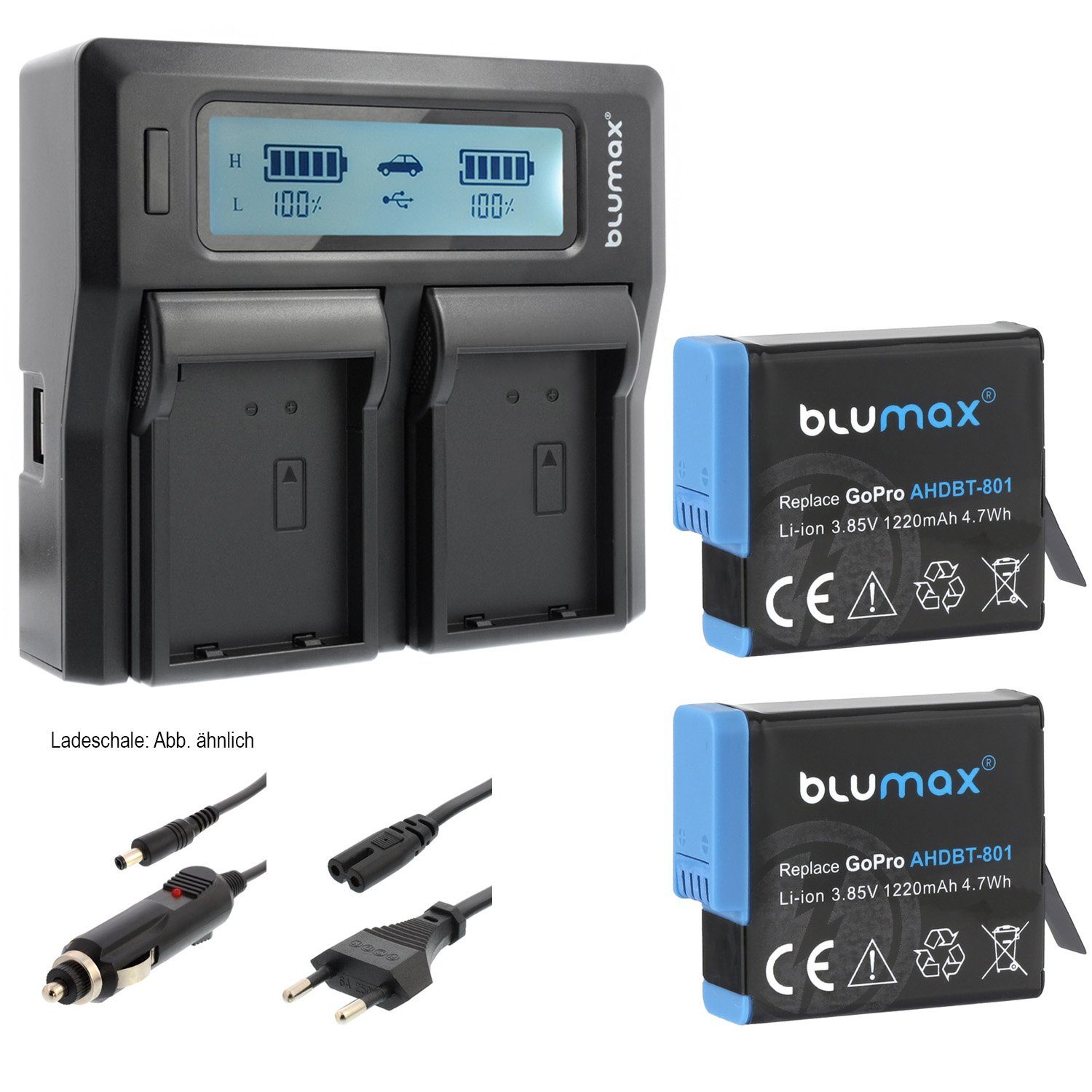 Blumax Set mit Lader für GoPro Hero AHDBT-801, 1220 mAh Kamera-Akku