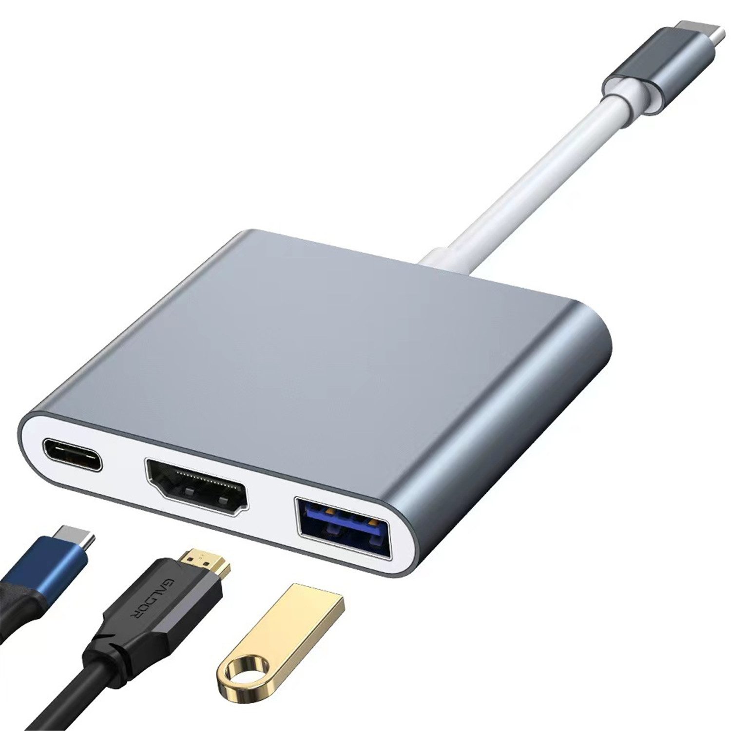 USB C Hub 3.0 Typ-C auf zu HDMI 3 IN 1 Adapter 4K Kabel für PC Laptop HDMI-Adapter