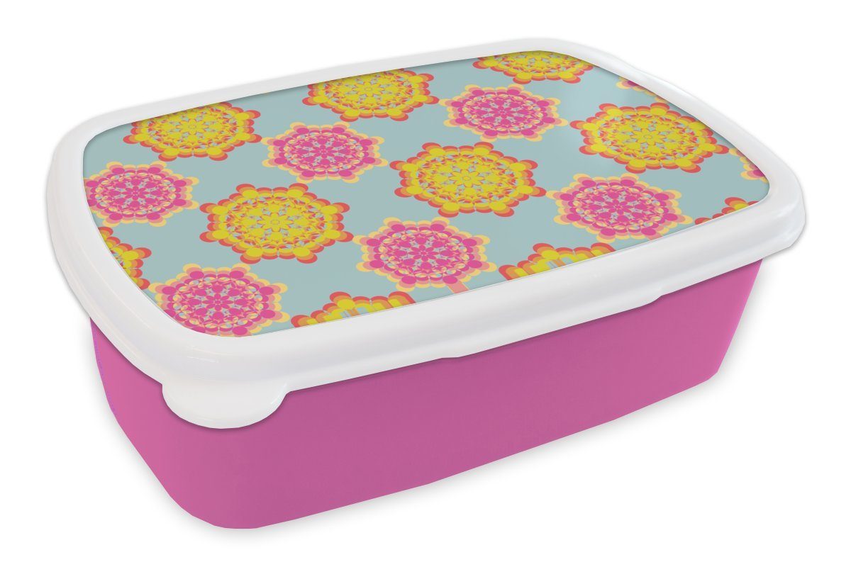 MuchoWow Lunchbox Flower Power - Design - Hippie, Kunststoff, (2-tlg), Brotbox für Erwachsene, Brotdose Kinder, Snackbox, Mädchen, Kunststoff rosa