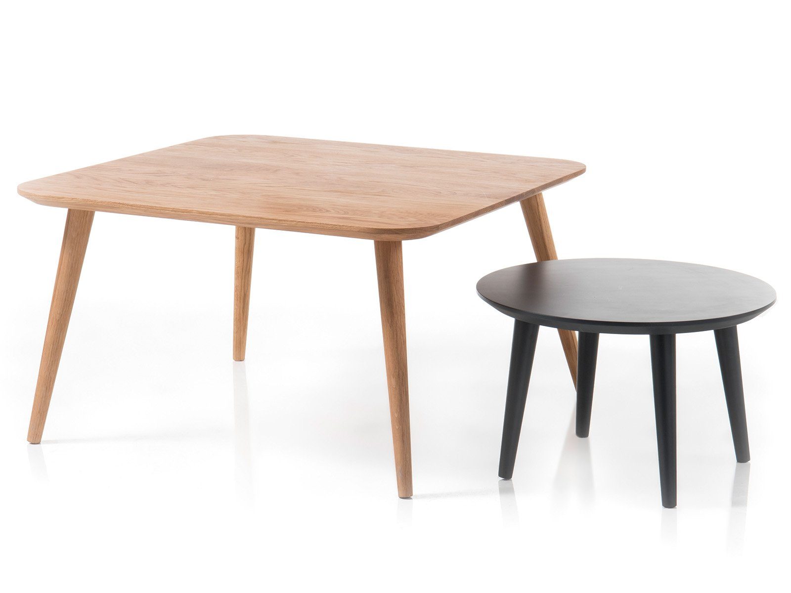 möbelando Couchtisch Almopia, Moderner Couchtisch im 2-er Set, großer Tisch aus Massivholz in Asteiche geölt, kleiner Tisch aus MDF in Anthrazit lackiert.  großer Tisch: Breite 80 cm, Höhe 41 cm, Tiefe 80 cm kleiner Tisch: Breite 54 cm, Höhe 29,5 cm, Tiefe 54 cm