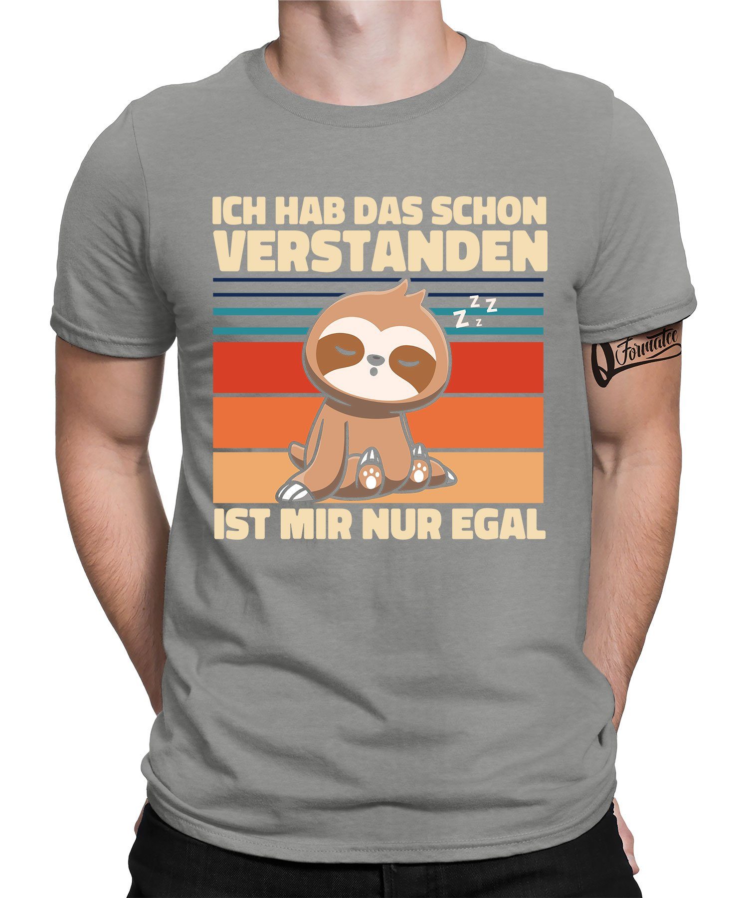 Quattro Faultier Spruch Formatee Heather Statement Kurzarmshirt (1-tlg) T-Shirt Lustiger Verstanden Herren - Grau