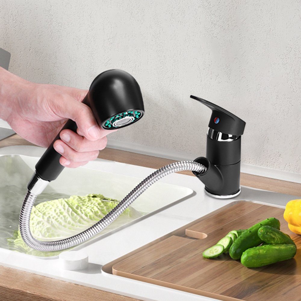 Küchenarmatur schwarzer flexibel 360°Drehbar Einhandmischer Hochdruck  Küchenmischbatterien flexibler Wasserhahn für die Küche Armatur