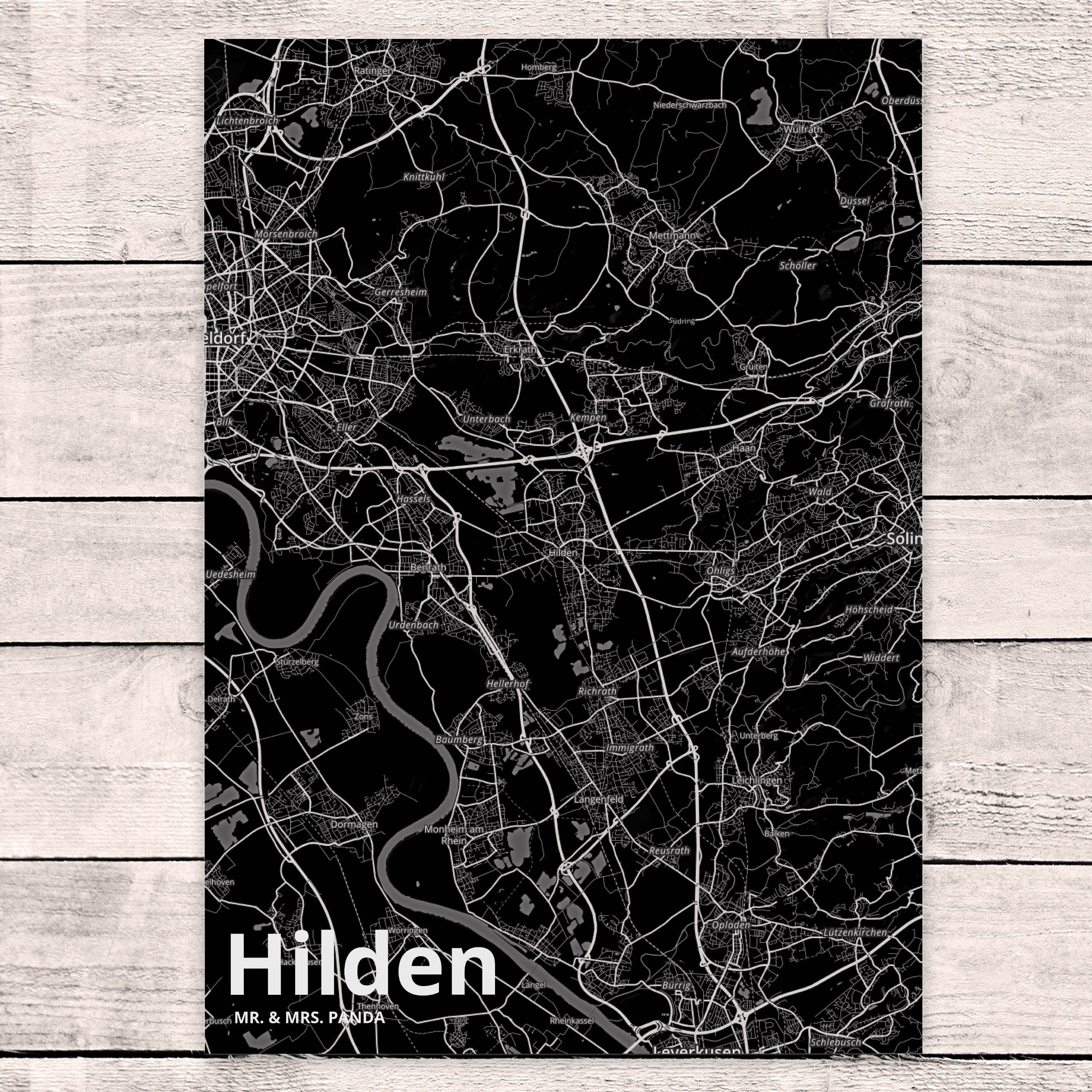 Mr. & Mrs. Panda Postkarte Hilden - Geschenk, Stadt, Karte, Städte, Stadt Dorf Karte Landkarte M