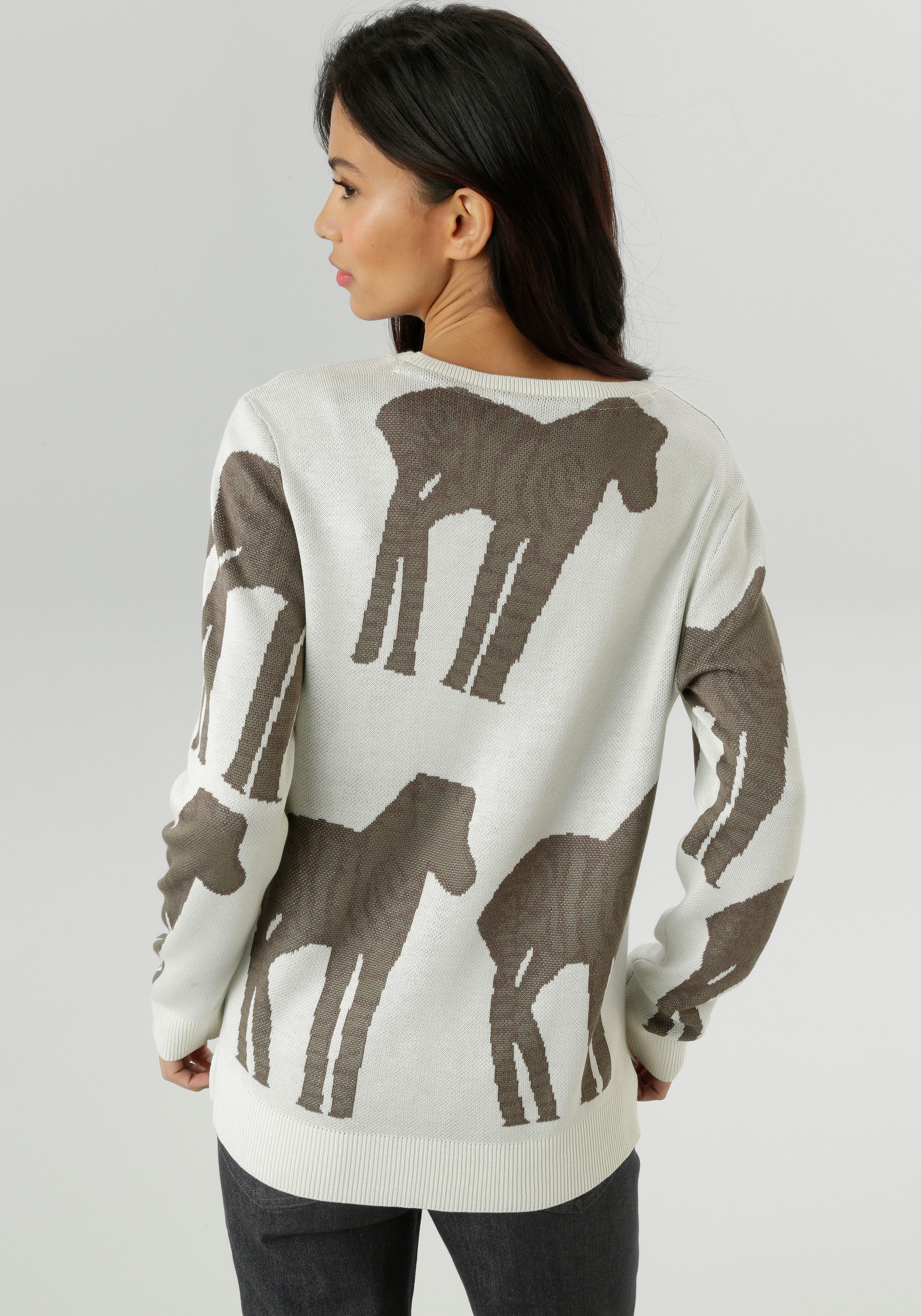 Aniston SELECTED Strickpullover mit trendiger und großflächiger Jacquardmus günstig online kaufen