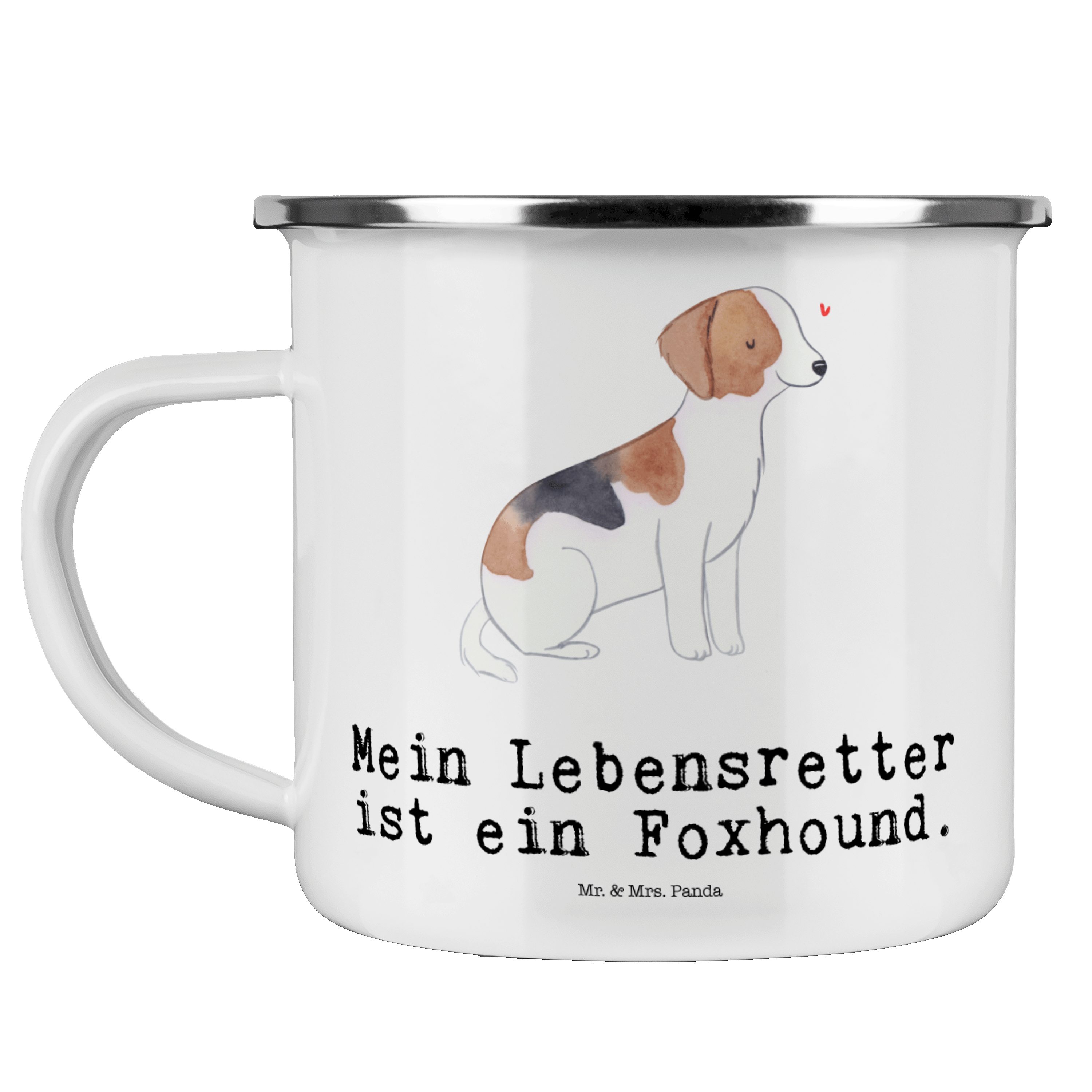 Mr. & Mrs. Panda Becher Foxhound Lebensretter - Weiß - Geschenk, Laufhund, Emaille Trinkbeche, Emaille