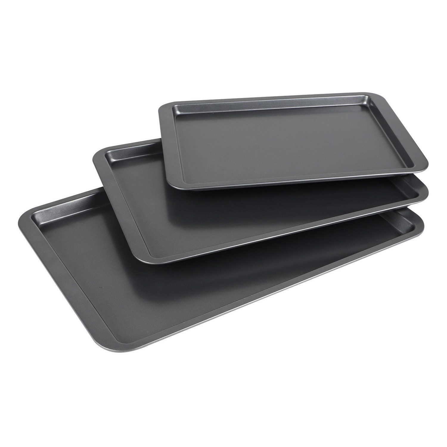 Urban Living Backblech Chef Traiteur 3er-Set: Backblech flache Backbleche Backofenblech, (Backblechset Backbleche / Backofenbleche in Anthrazit/Schwarz, 3-St., Maße der Bleche: 48 x 33 x 2 cm, 42 x 29 x 2 cm, 38 x 26 x 2 cm), Ofenblech Pizzablech Keksblec