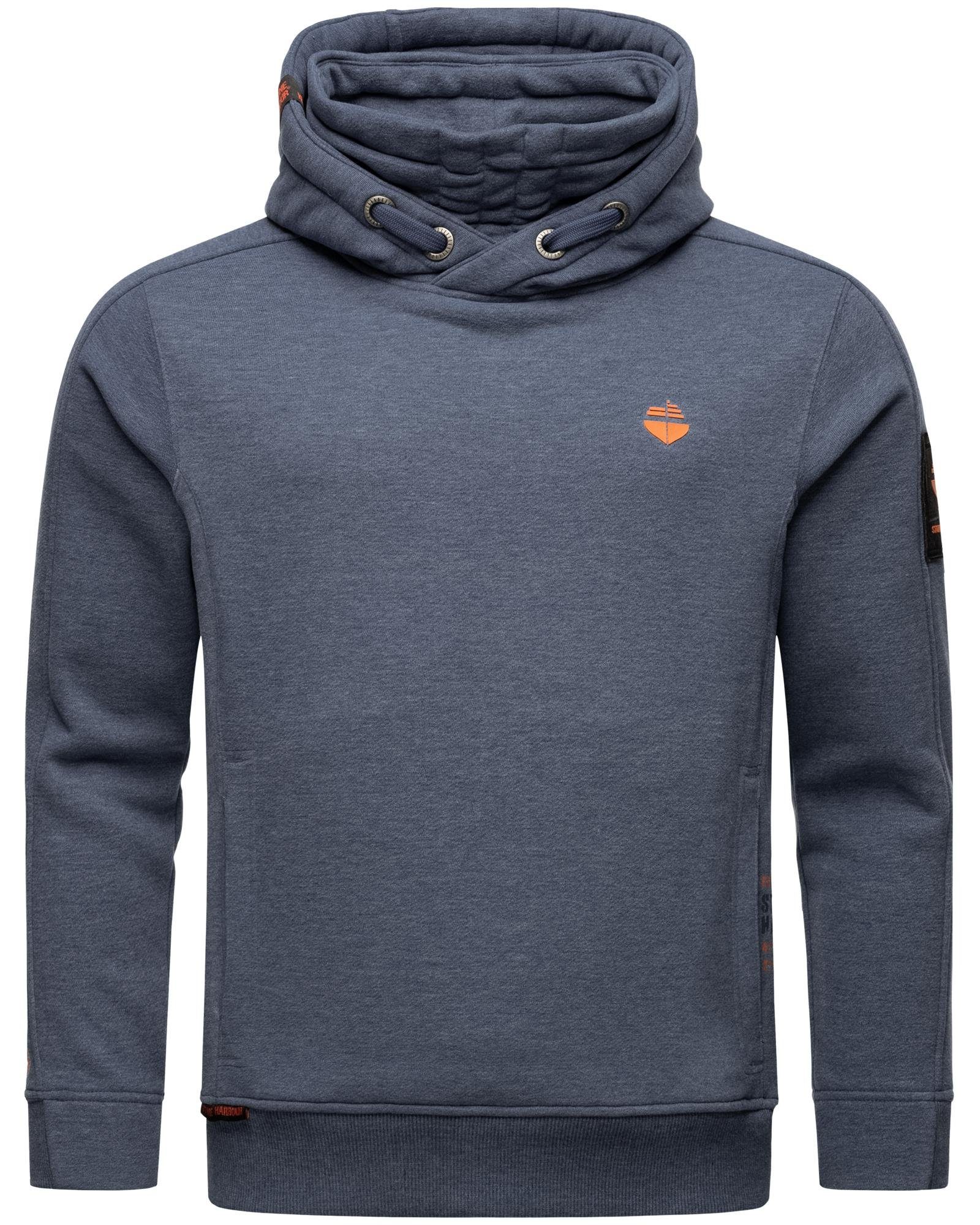 mit Stone Hoodie hohem Herren Kapuze Harbour Emilio Eduardo Kragen blau Sweatshirt und