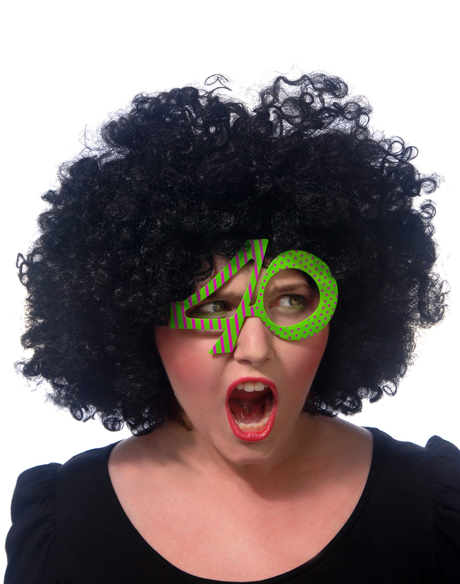 partydeco Kostüm, Partybrille für 40. Geburtstag gestreift und gepunktet Grün Pink