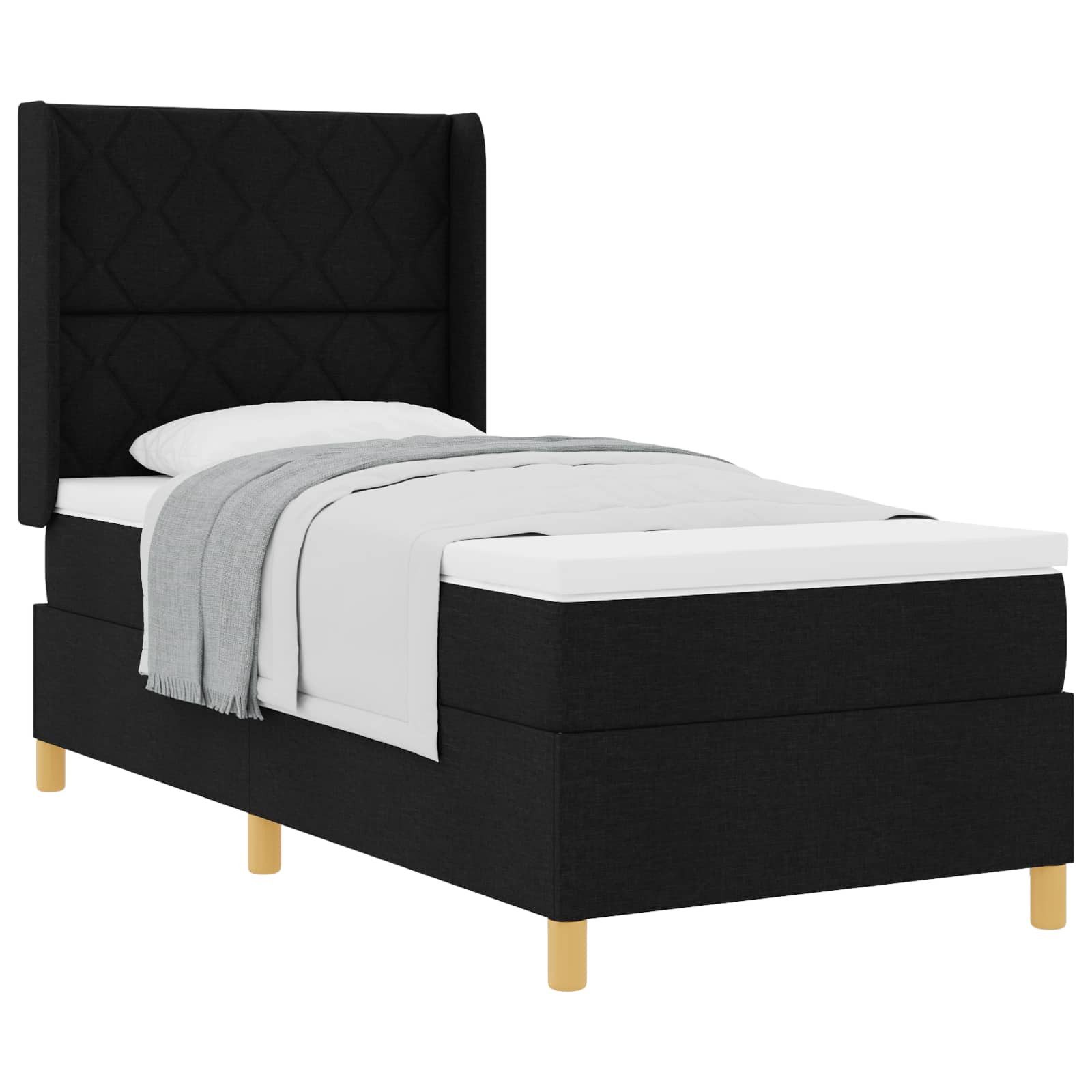 Bett Boxspringbett mit Kopfteil Schwarz 100 x 200 cm Stoff