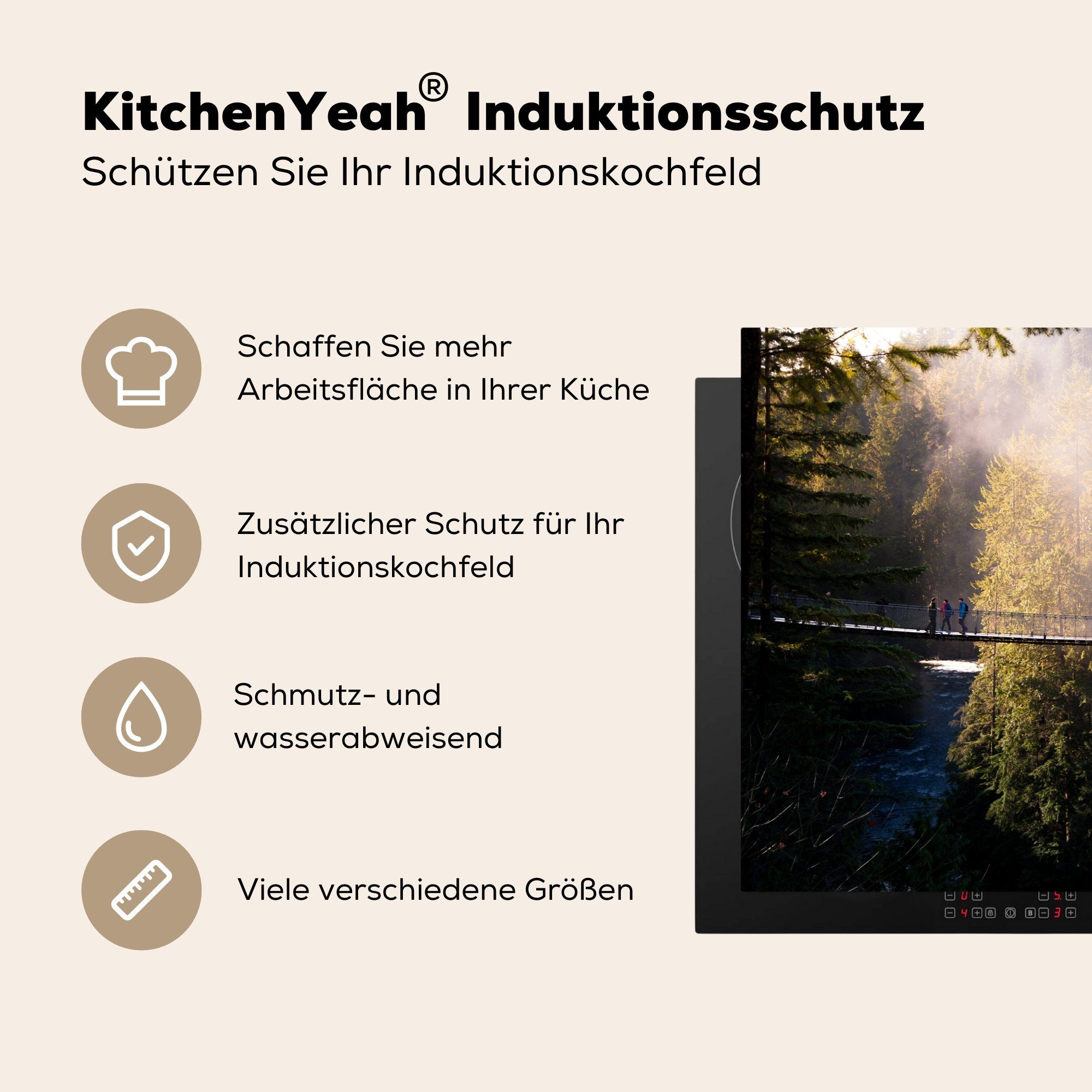 in küche, Schutz Vinyl, Ceranfeldabdeckung Induktionskochfeld Herdblende-/Abdeckplatte 81x52 MuchoWow Kanada, (1 Vancouver, die für Hängebrücke cm, tlg),