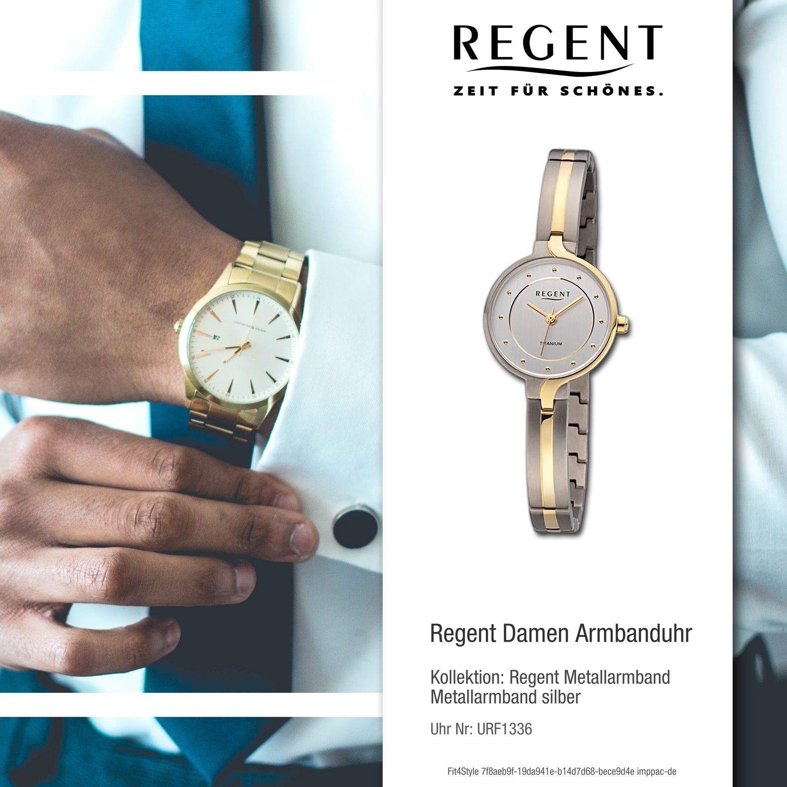 Gehäuse Regent gold, Quarzuhr (ca. Metallarmband Damenuhr Regent Armbanduhr Analog, groß 26mm) Damen silber, rundes