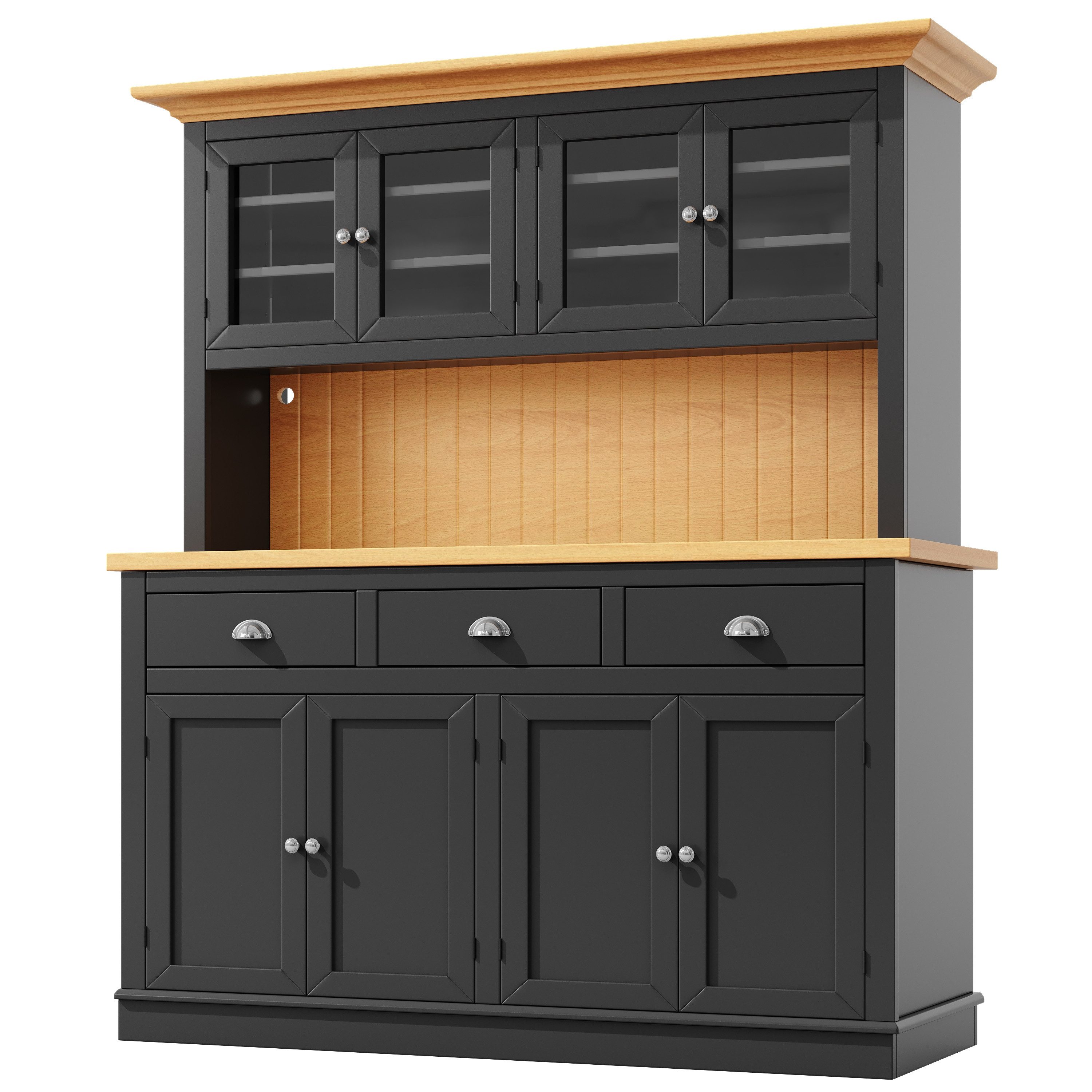 BlingBin Küchenbuffet Hochschrank mit RGB-LED-Beleuchtung, Kippsicherung, Glastüren (1er Set, 1-St., 140 × 40 × 180 cm (L × B × H) verstellbare Böden und Soft-Close-Scharnieren für Wohn- und Esszimmer
