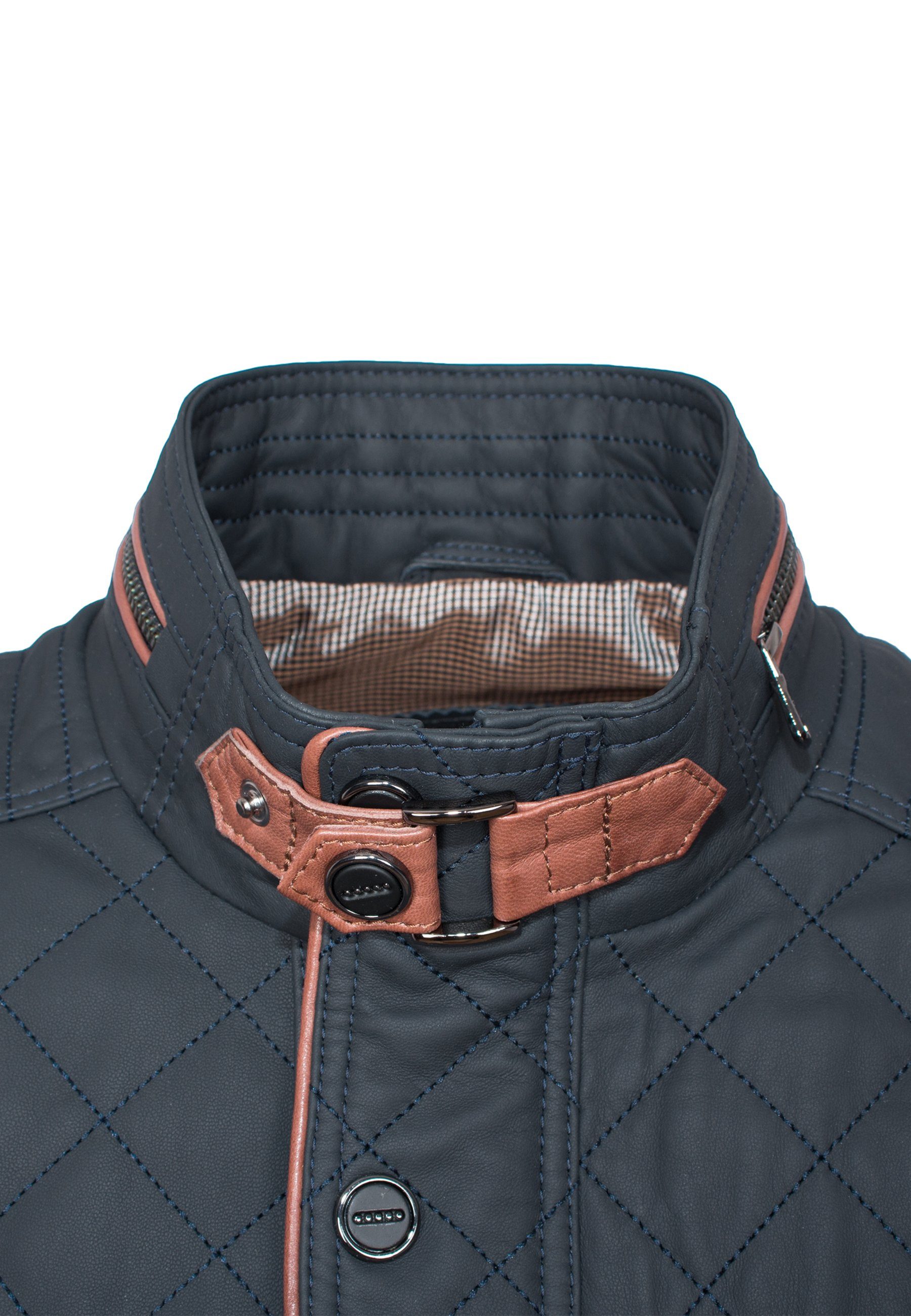 Lolus Lederjacke Jack Dunkelblau Braun Sportliche und feine Steppjacke aus Lammnappa Leder