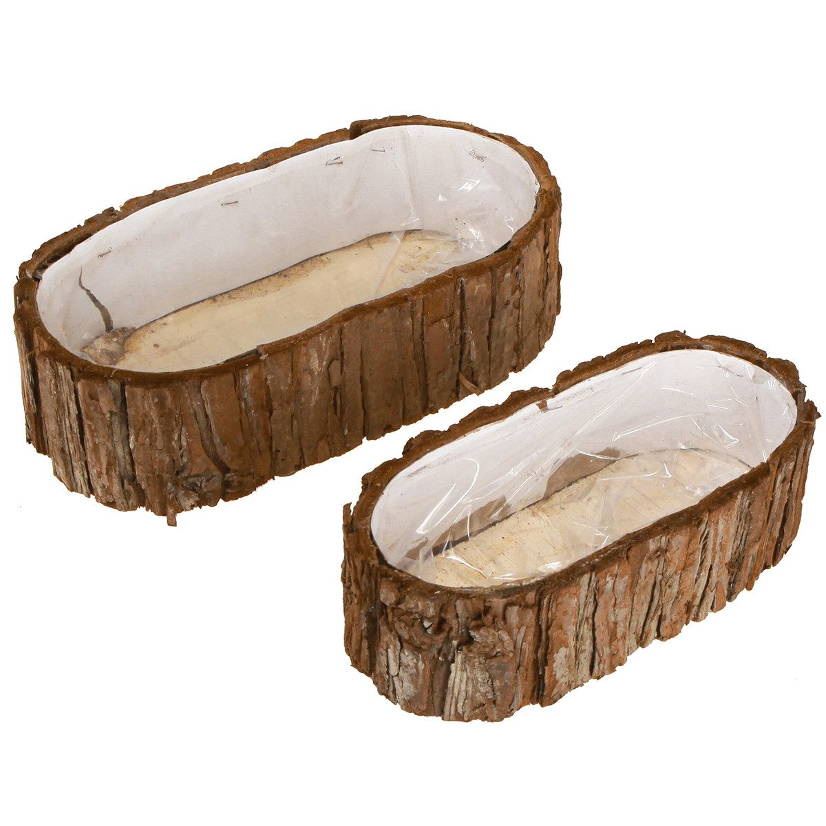 Dekokorb Pflanzschale oval Rinde Natur 30,5×15cm / 24×11cm 2er-Set, Deko