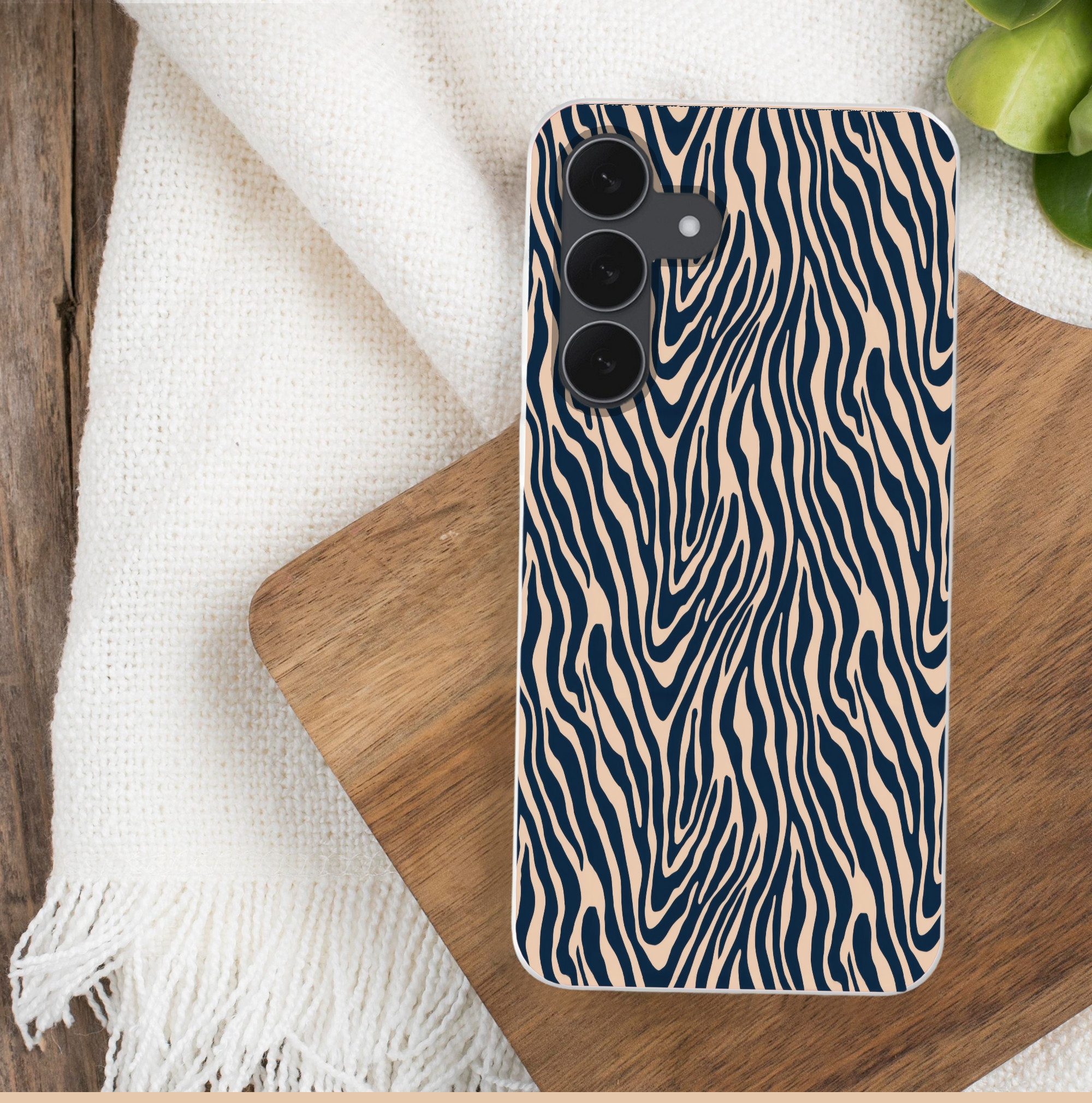 MuchoWow Handyhülle für Samsung Galaxy S25 FE Zebra - Muster - Blau - Beige, Smartphone-Bumper, Print, Handy Schutzhülle Dünn