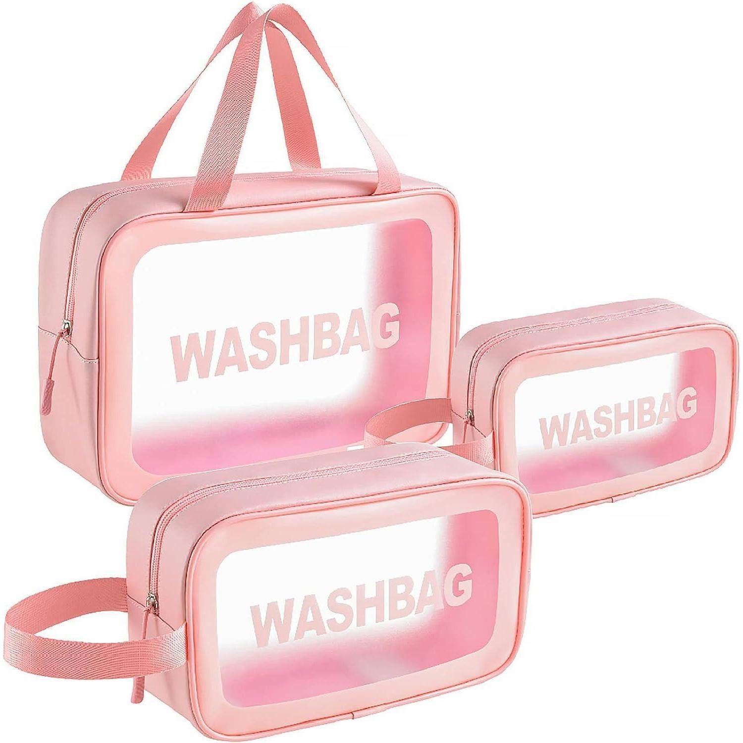 LuxusKollektion Kosmetiktasche Kosmetiktasche transparent wasserdicht Makeup 3 Stück Rosa