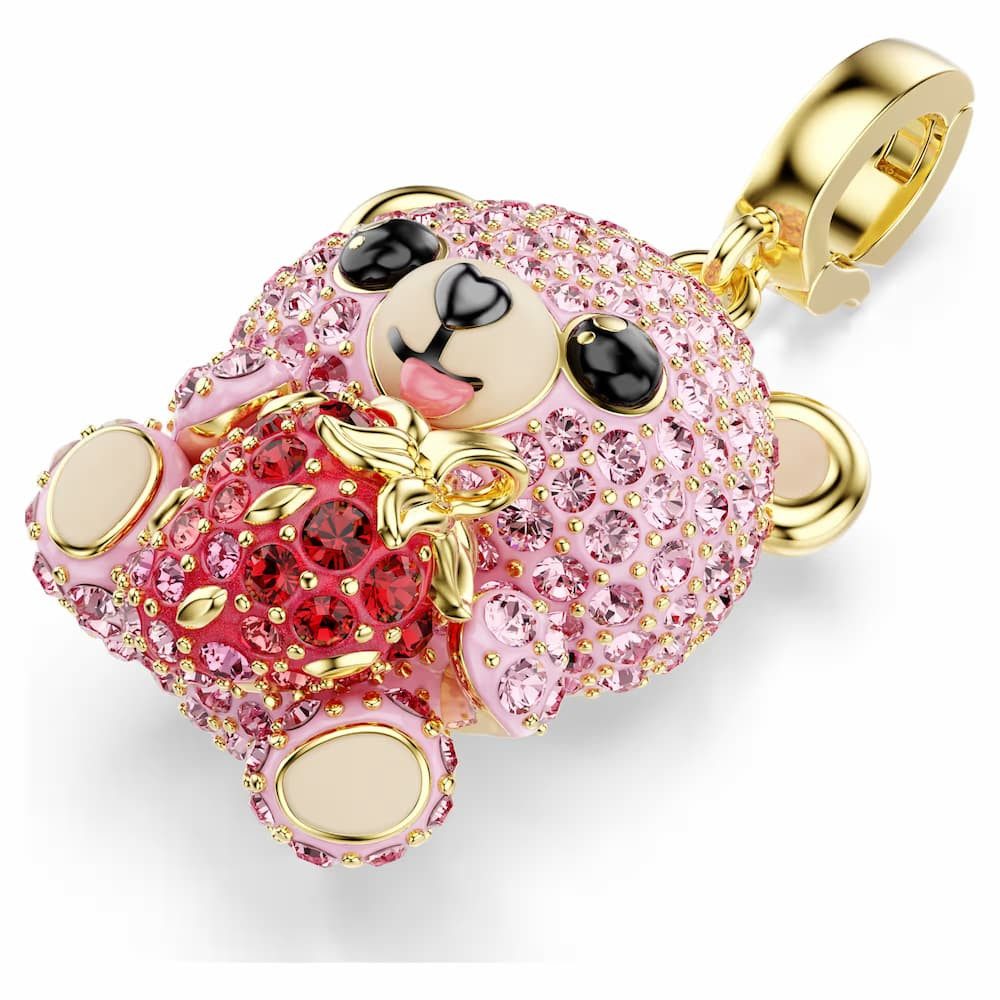 Swarovski Charm-Einhänger Swarovski Idyllia Charm gold plattiert 5738357 Rosa Teddy mit Erdbeere