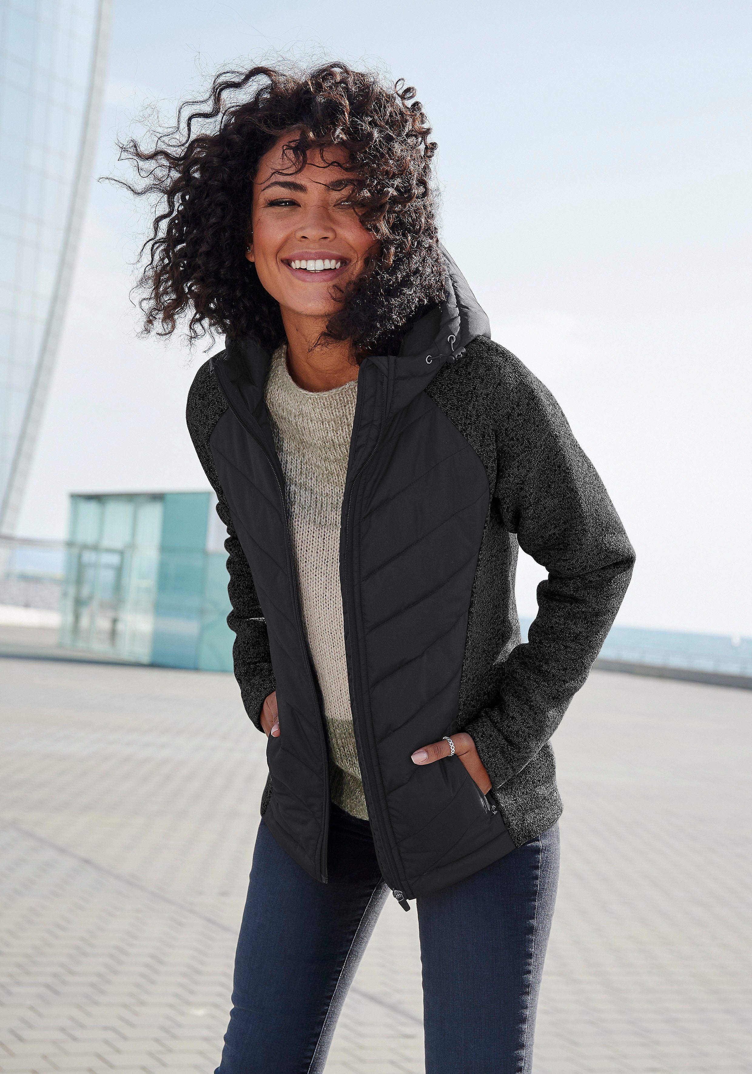 Vivance Steppjacke mit Strickfleece-Ärmeln