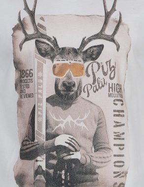 Piz Palü Langarmshirt Herren Pullover "Unterföhring" mit Hirsch Print, 020033 - Weiß - Longsleeve langärmeliges T-Shirt (1-tlg)