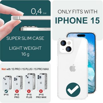 Nalia Smartphone-Hülle Apple iPhone 15, Klare Harte Hülle / Transparent / Anti-Gelb / Kratzfest / Clear Cover