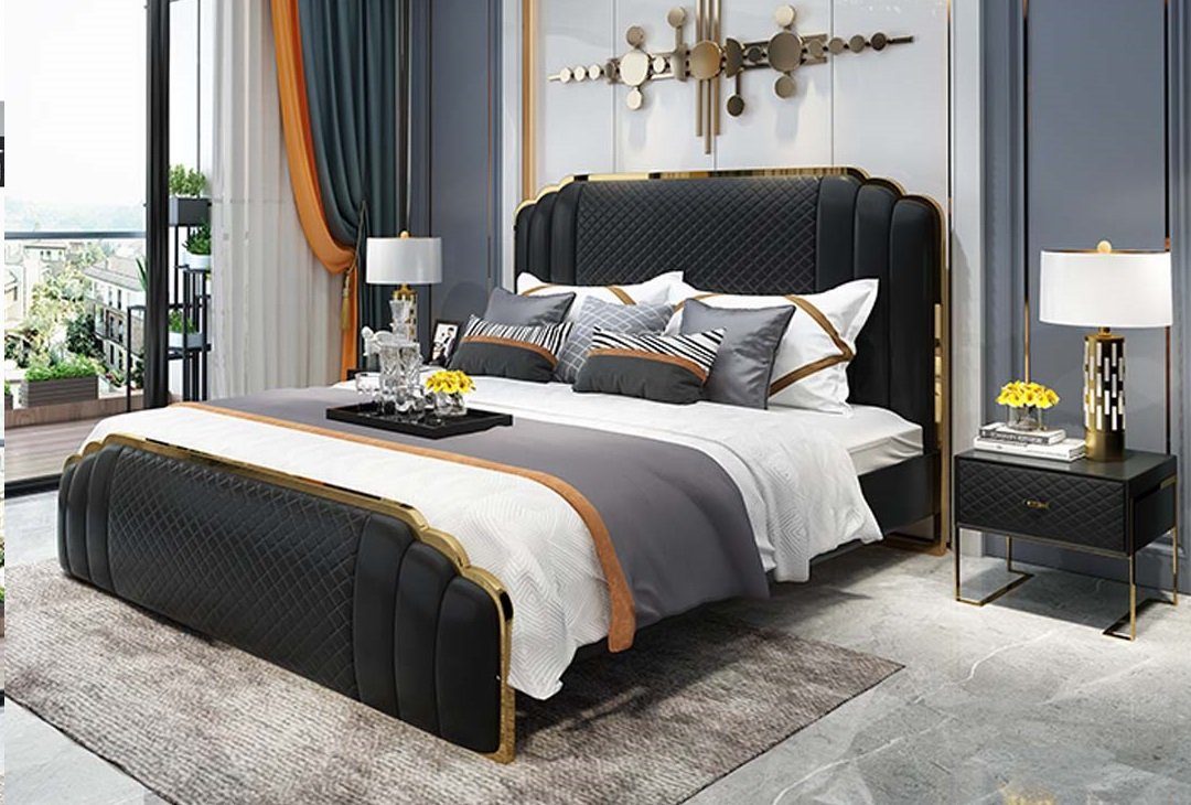 JVmoebel Bett, Bett Polster Design Luxus Doppel Hotel Betten Ehe Schlaf Zimmer Schwarz