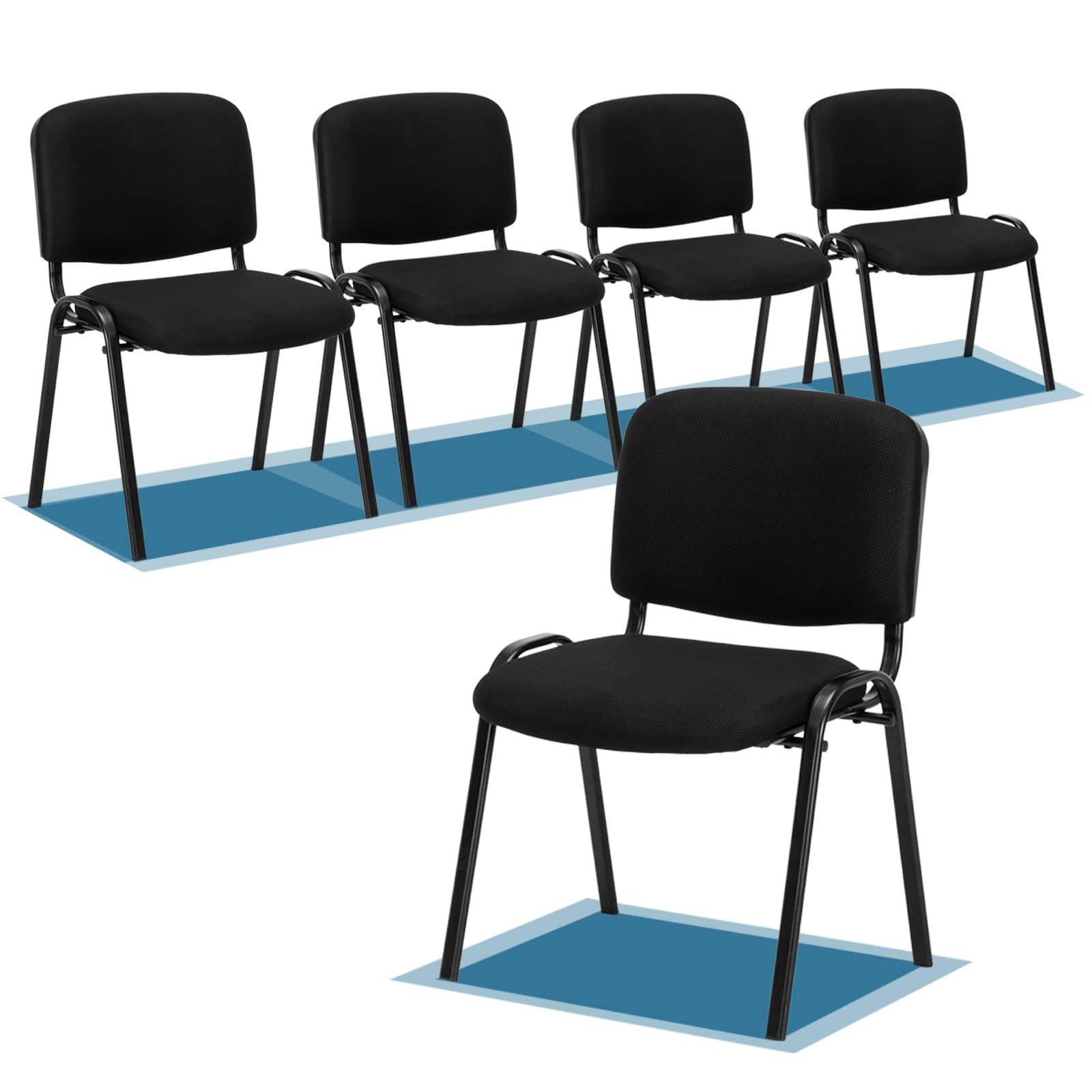 VINGLI Besucherstuhl 5er-Set, Schwarzes Mesh & Stahlrahmen, Armlos, 150 kg Belastbarkeit (5 St), Bürostühle für Empfang, Konferenzraum, Wartezimmer, Stapelbar, Schwarz