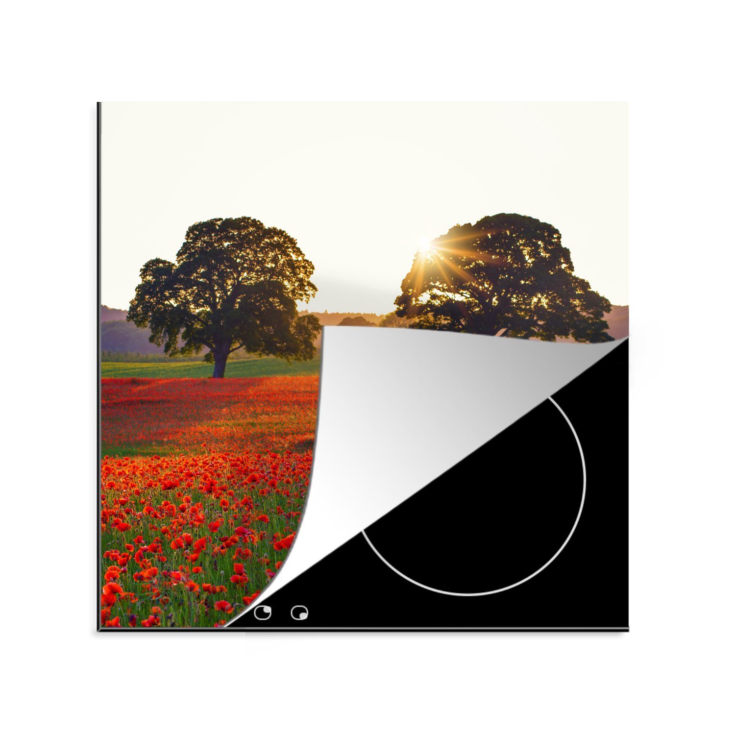 - Sonne, Herdblende-/Abdeckplatte Arbeitsplatte (1 Mohnblumen küche Blumenfeld Vinyl, - tlg), MuchoWow für Ceranfeldabdeckung, cm, 78x78