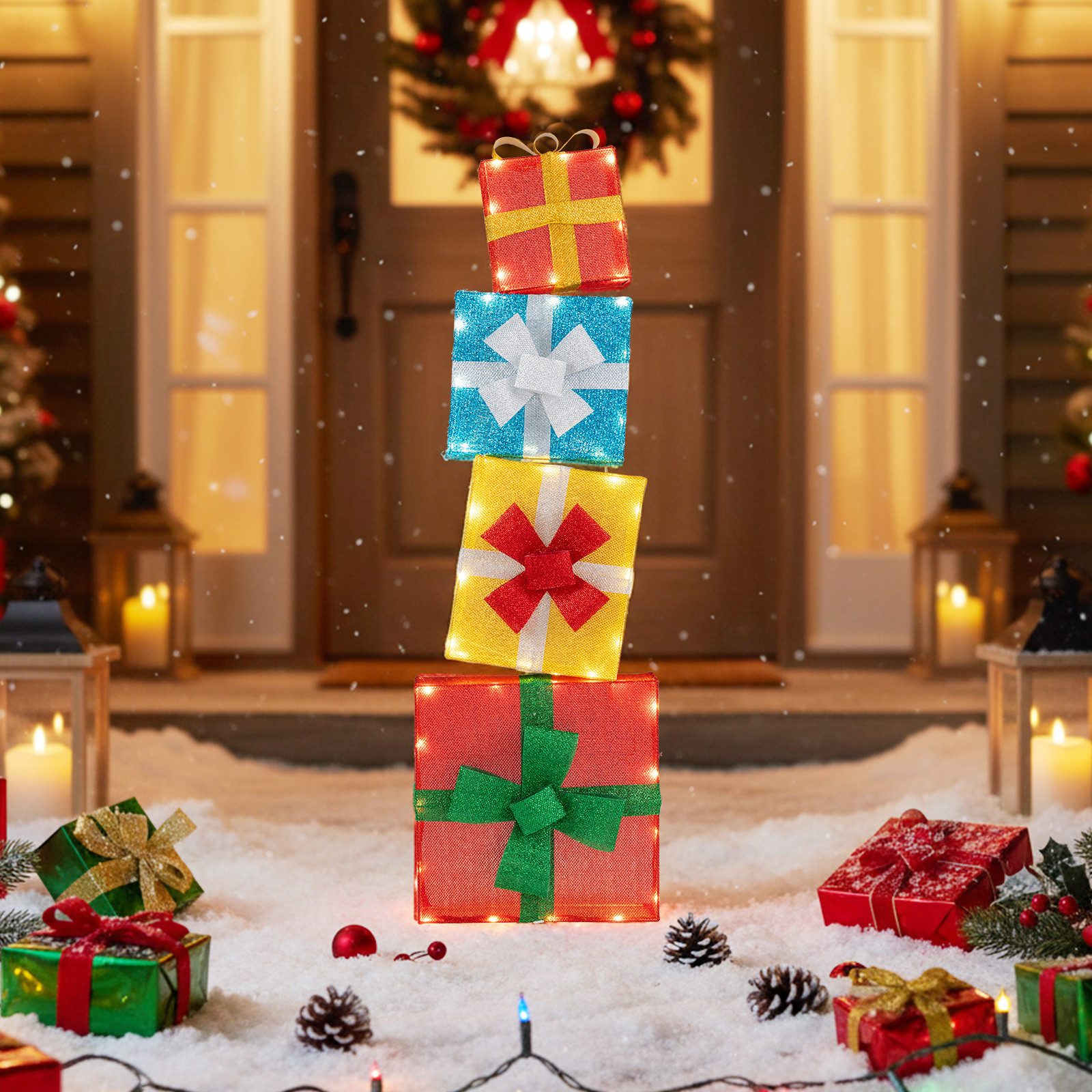 COSTWAY Weihnachtsfigur, LED Geschenkbox, Weihnachtsdeko, gestapelt günstig online kaufen