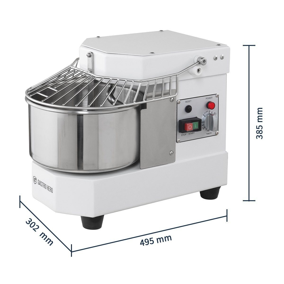 GastroHero Küchenmaschine Teigknetmaschine für max. 3 kg Teig - 8 Liter - 230 V für Pizzerien, 450 W, 8 l Schüssel, fester Kopf, zur optimalen Herstellung von Pizzateig