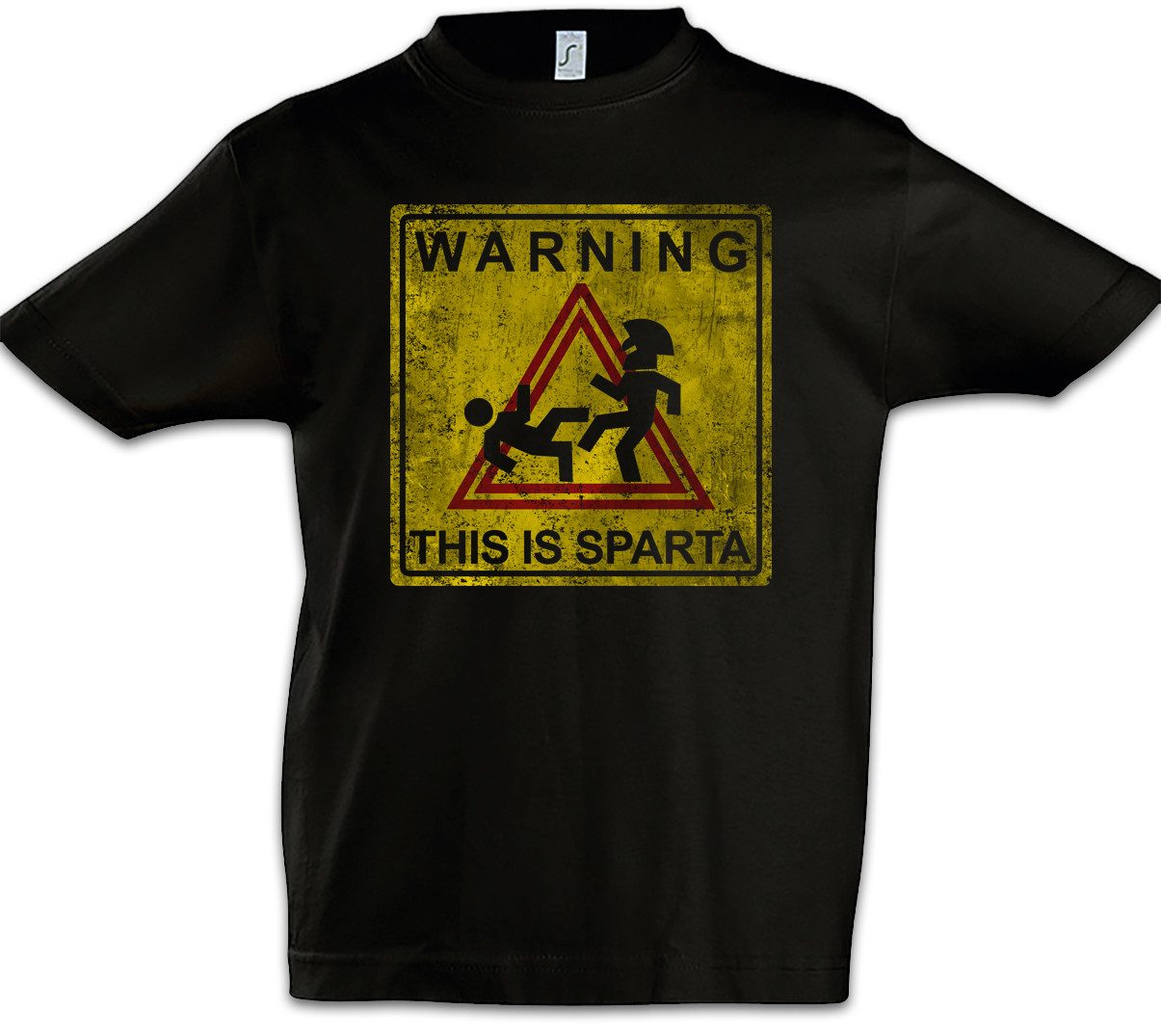 Print-Shirt Warning This Is Sparta Sign Kinder T-Shirt Das ist Spartaner