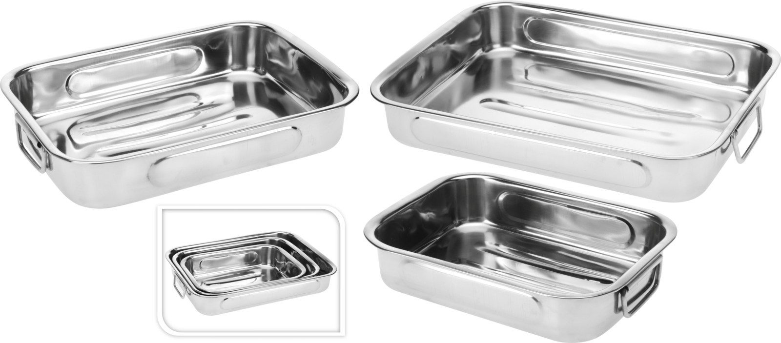 Koopman Auflaufform Bräter Edelstahl 3 Tlg. Set, Edelstahl, (3-St), 3tlg, Tragegriffe, Edelstahl, 3 Größen, Kochen