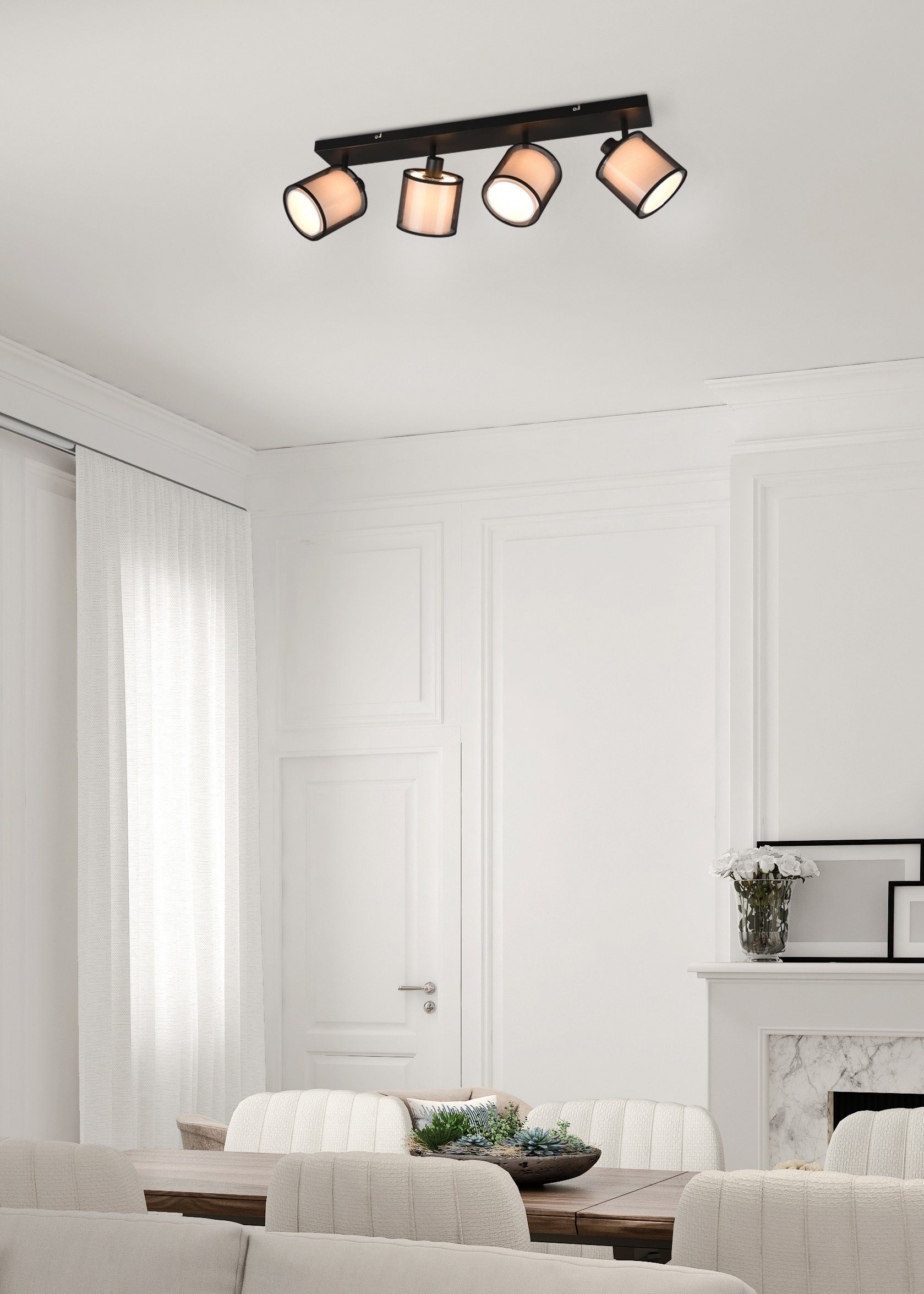 Style Liotta, of Deckenstrahler mit Spot Doppelschirm transparenter Leuchtmittel 4-flammig wechselbar, Places Textil, Organza-Schirm