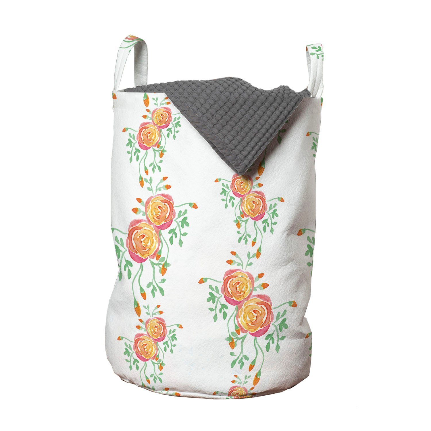 Abakuhaus Wäschesäckchen Wäschekorb mit Griffen Kordelzugverschluss für Waschsalons, Blumen Blumen und Blätter Budding